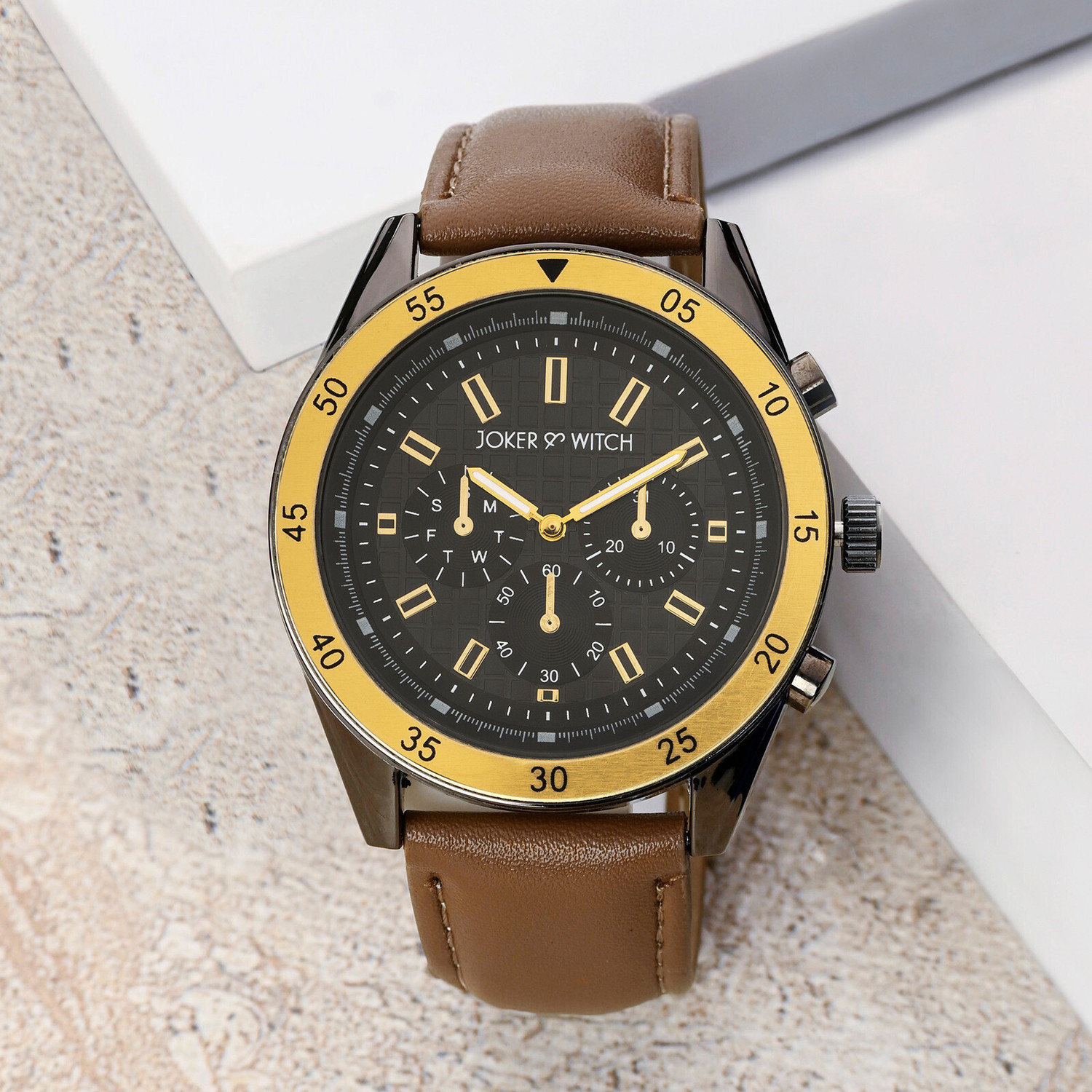 Image of Joker & Witch Joker & Witch Cobalt 44mm Charcoal Hydraulic Dial Brown PU Leather strap For Men Analog Watch - For Men
