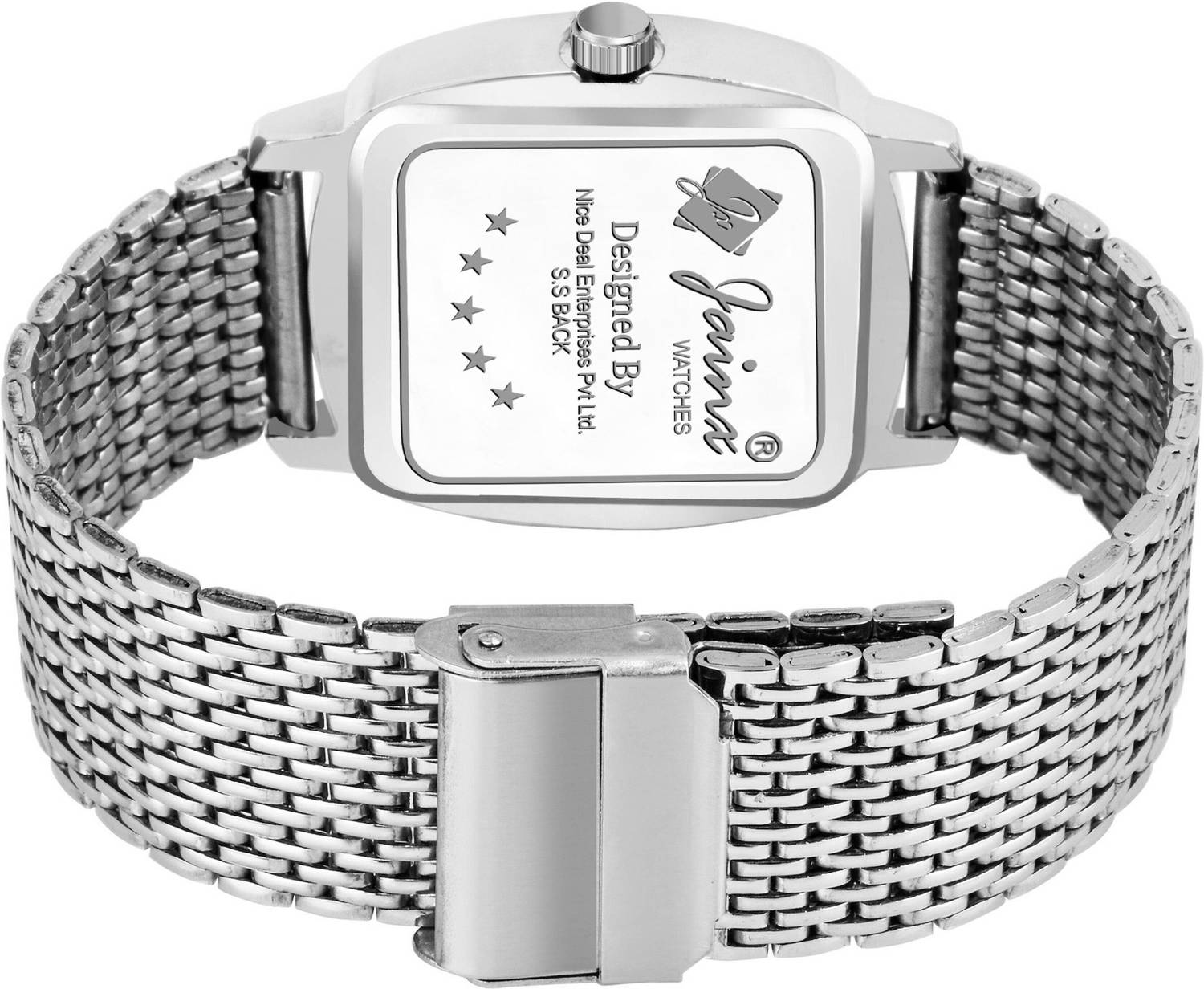 JAINX Black Square Dial Steel Chain Vintage Analog Watch - Image 3