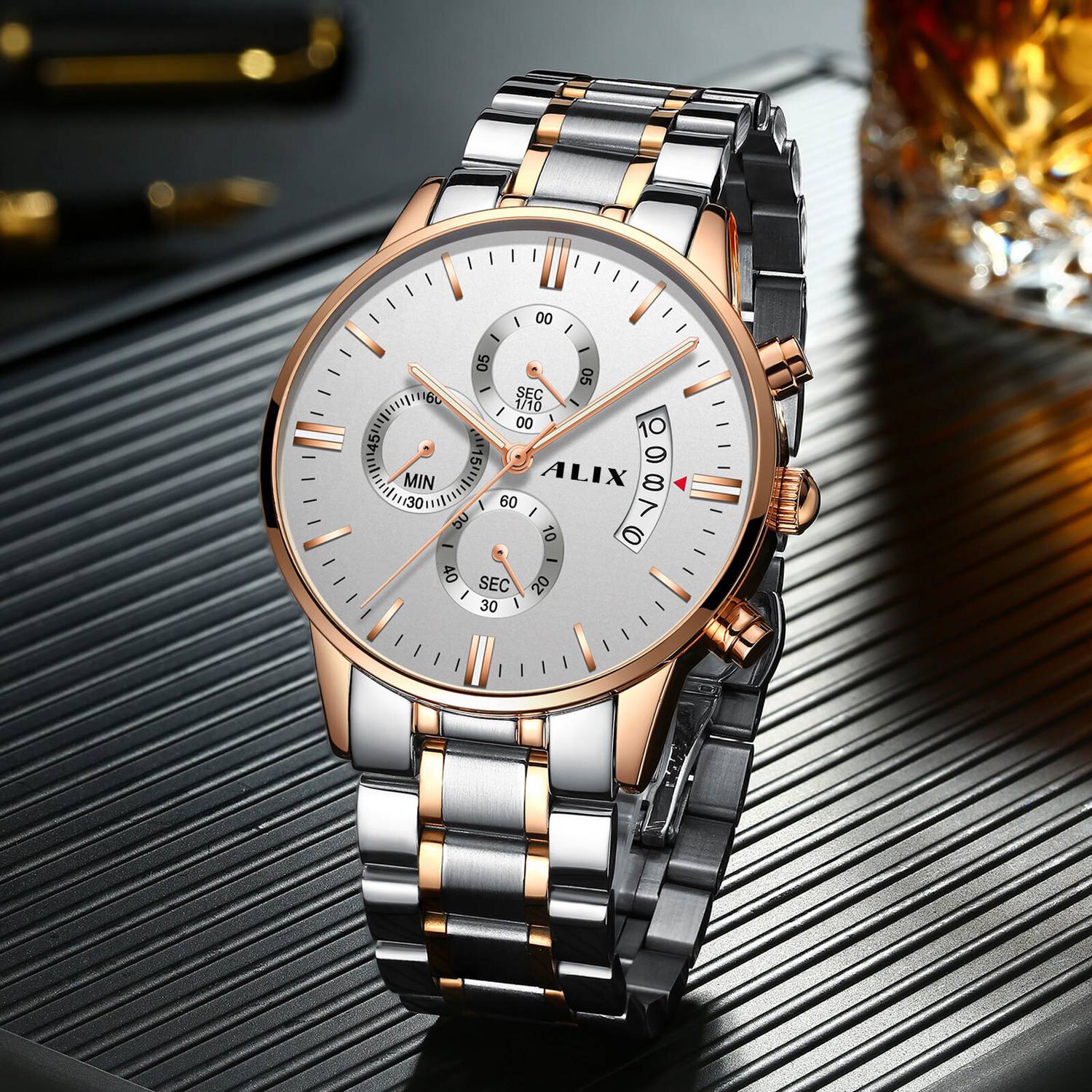 Alix Business fashion ultra thin chronograph waterproof with stainless steel strap Analog Watch  - For Men