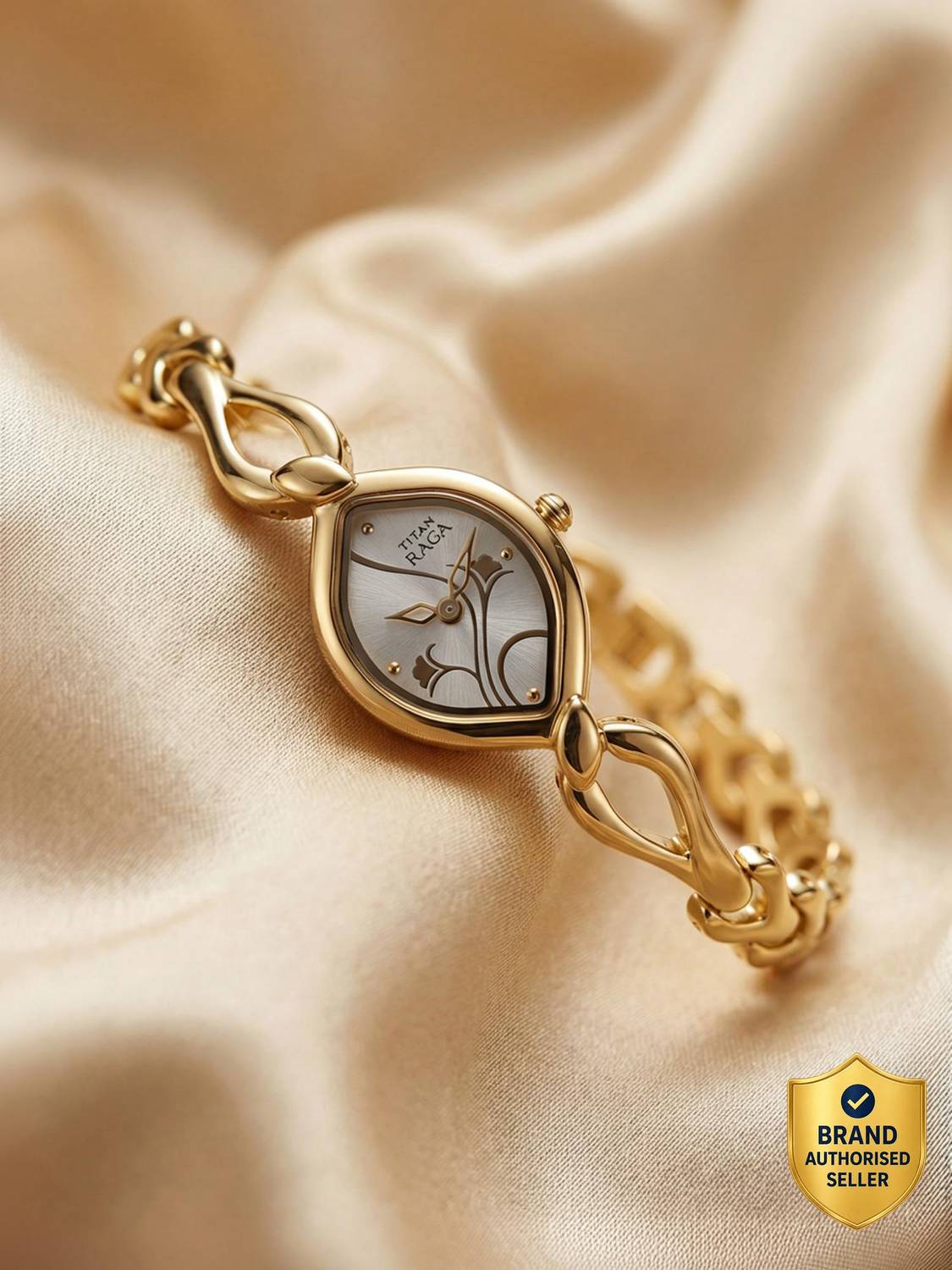 Titan Titan Raga Flora Silver Dial Gold Metal Strap Analog Watch  - For Women