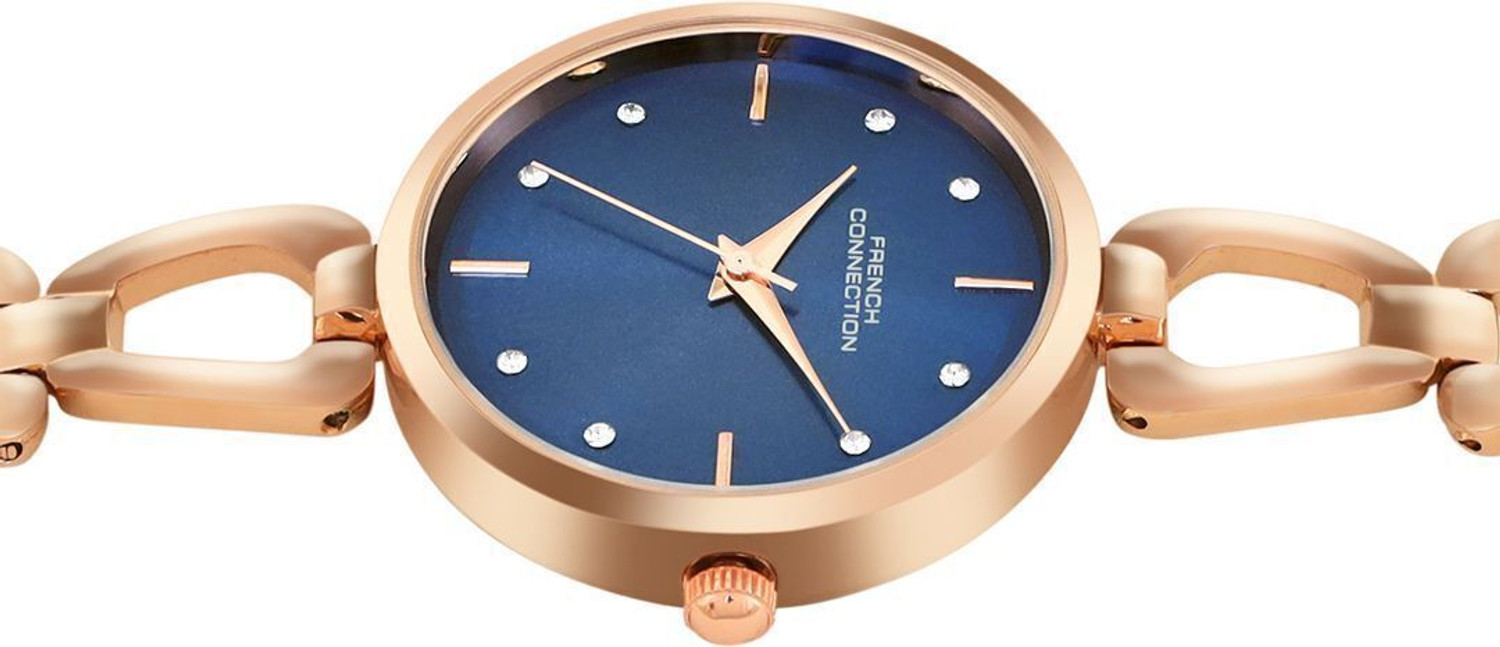 Image of French Connection Rhinestones Blue Sunray Dial | Women's Rose Gold Analog Watch Analog Watch - For Women