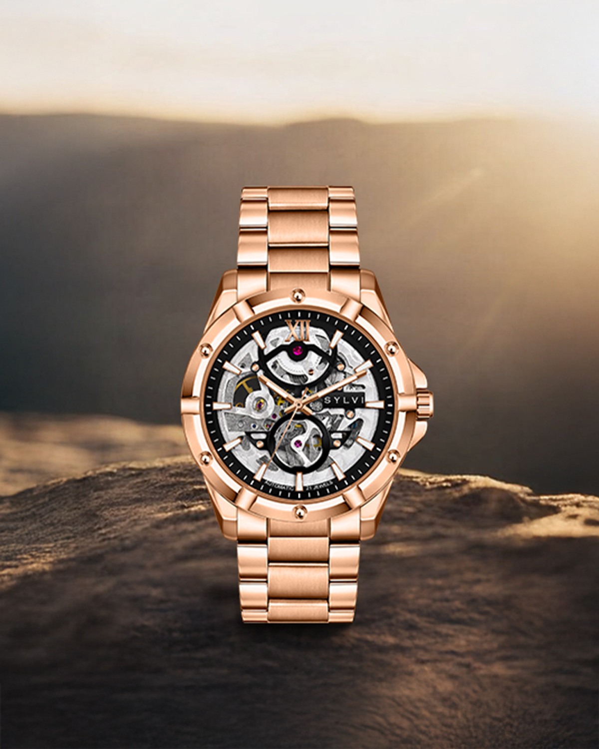 Image of Sylvi Rosegold Stainless Steel Strap Watch for Men Analog Watch - For Men