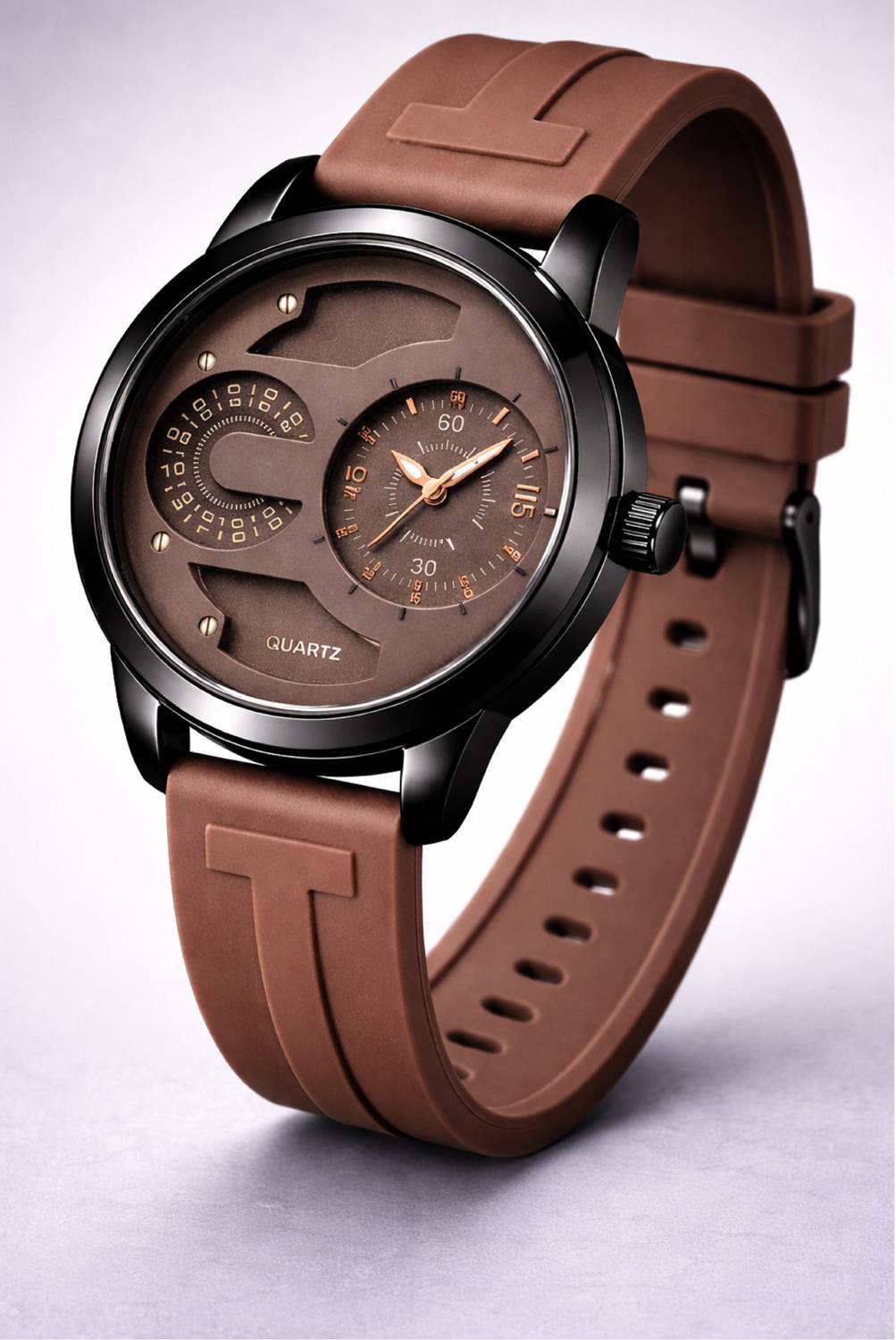 MAAN DD-2401 Dual Dial Quartz Black Silicone Watch - Image 2