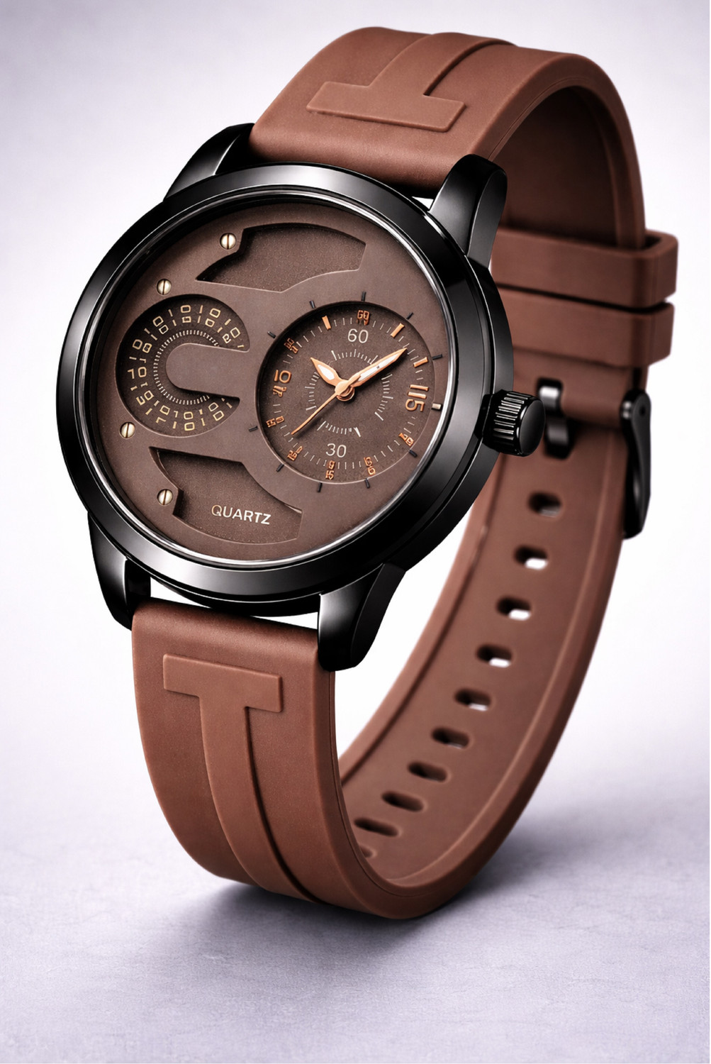 Image of MAAN INTERNATIONAL DD-2401 Prime Collection Dual Dial Quartz Black Silicone Strap Analog Watch - For Men