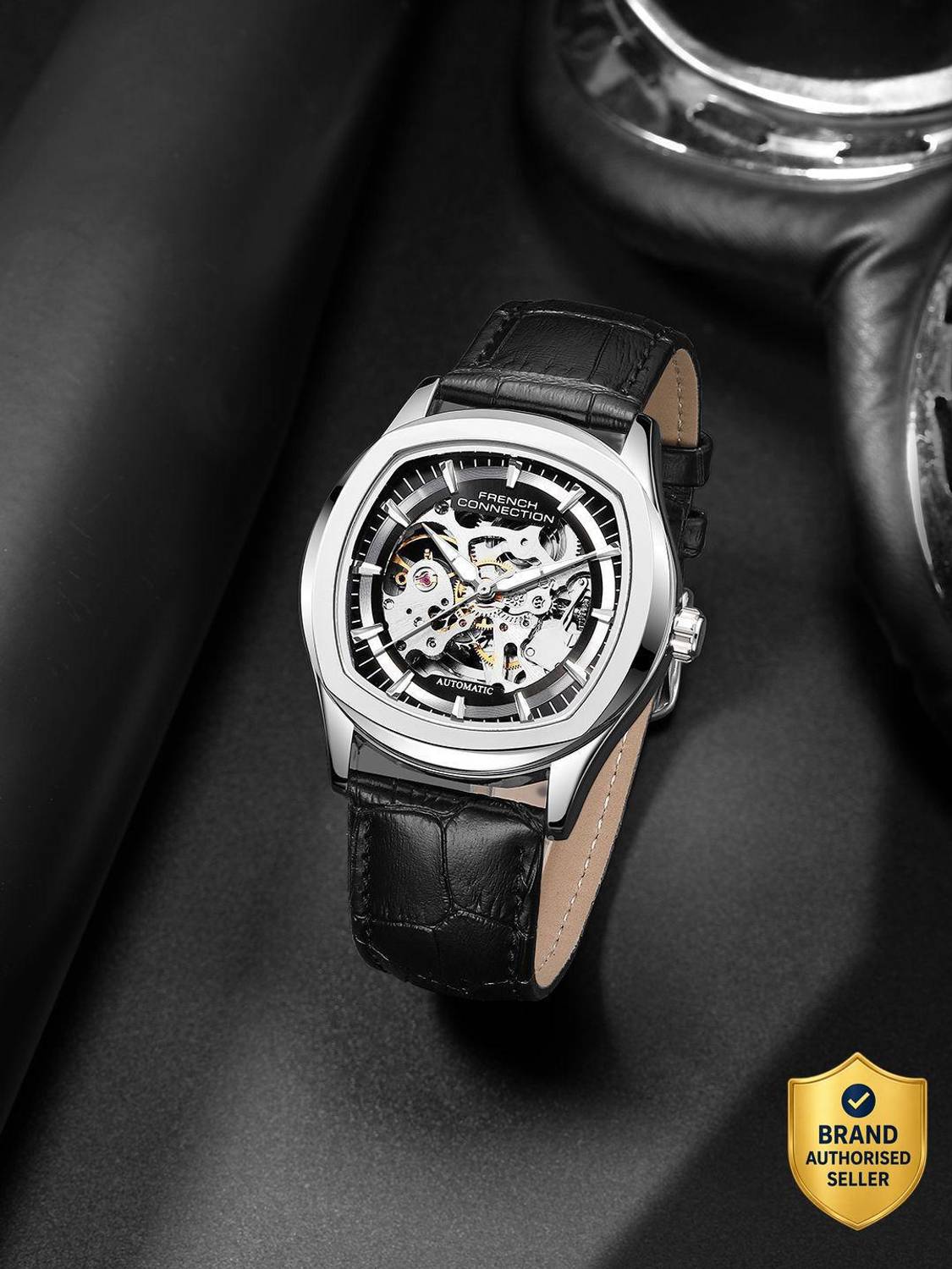 French Connection GEARION Silver Skeleton Watch - Image 1