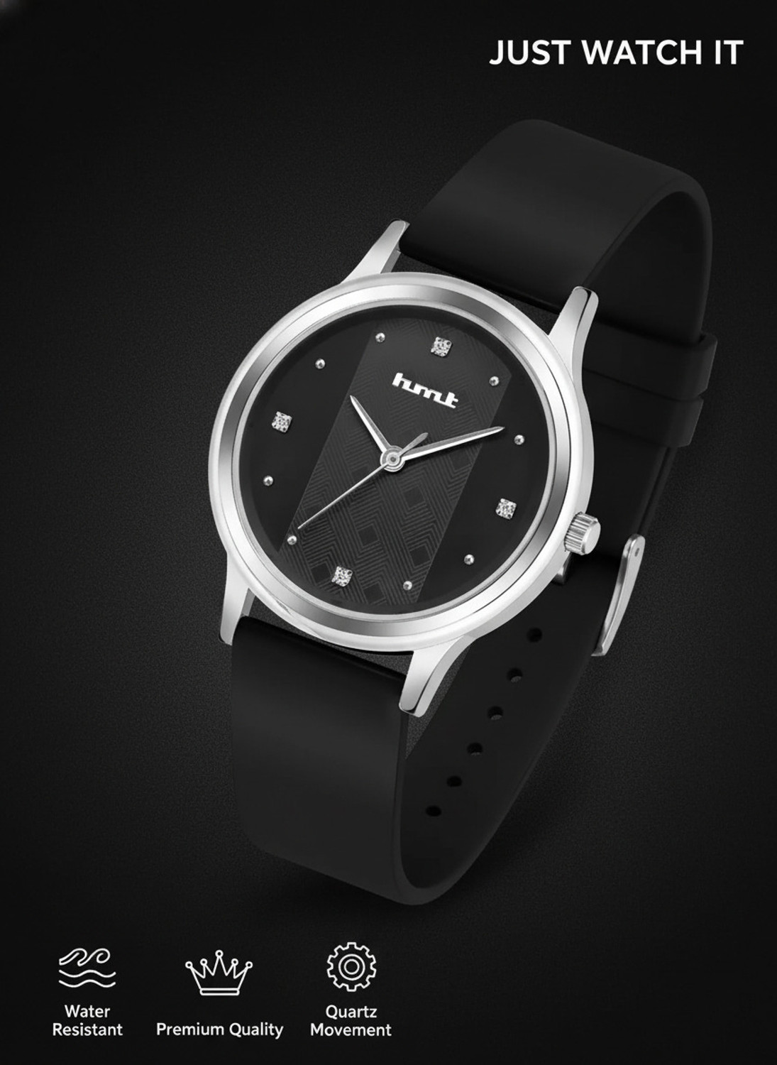 Image of HMT DLX Featuring Rich Black Dial Silicon Strap Analog Watch - For Women