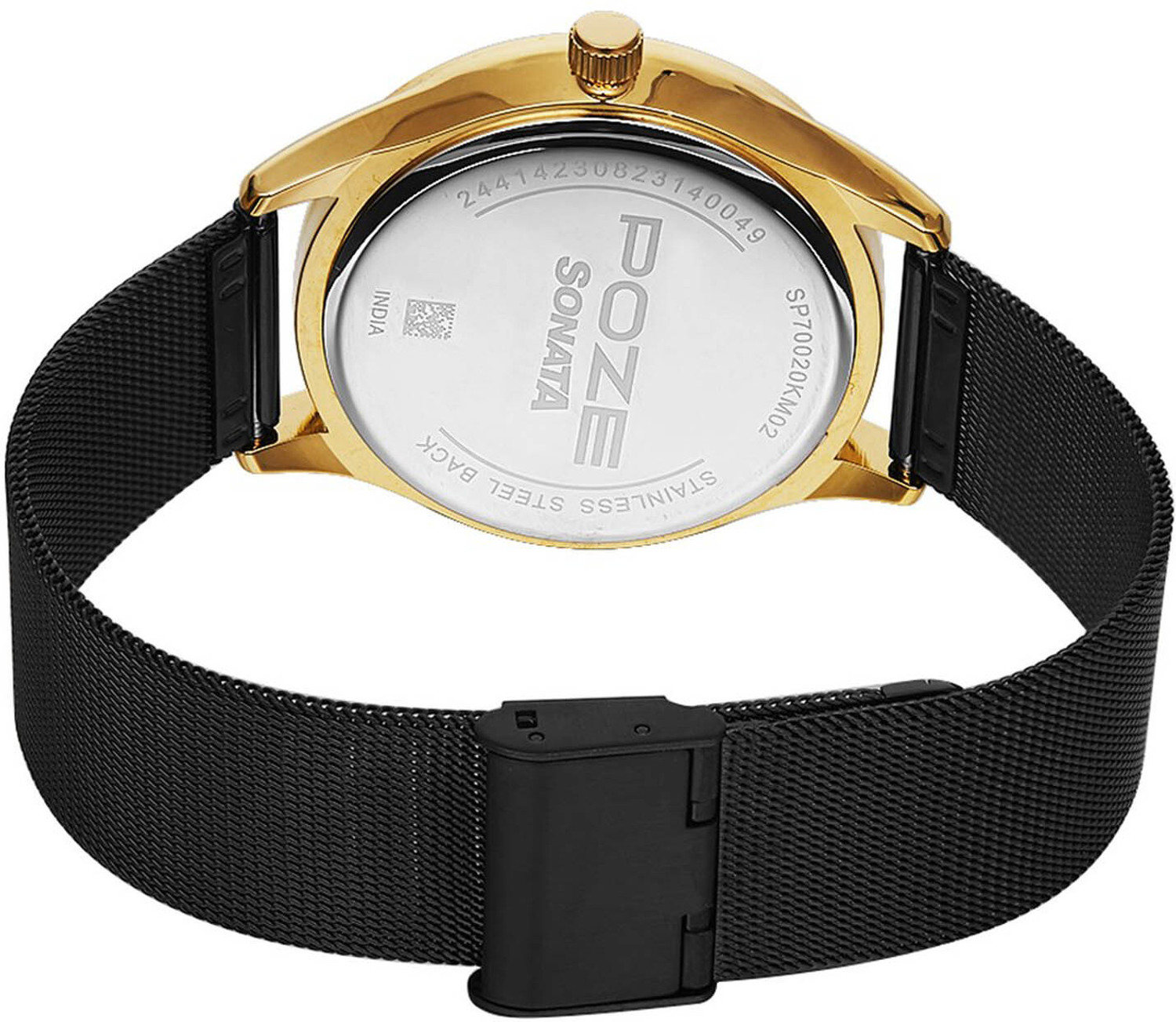 Image of SONATA Sonata Poze Quartz Analog Black Dial Stainless Steel Strap Watch for Men Analog Watch - For Men