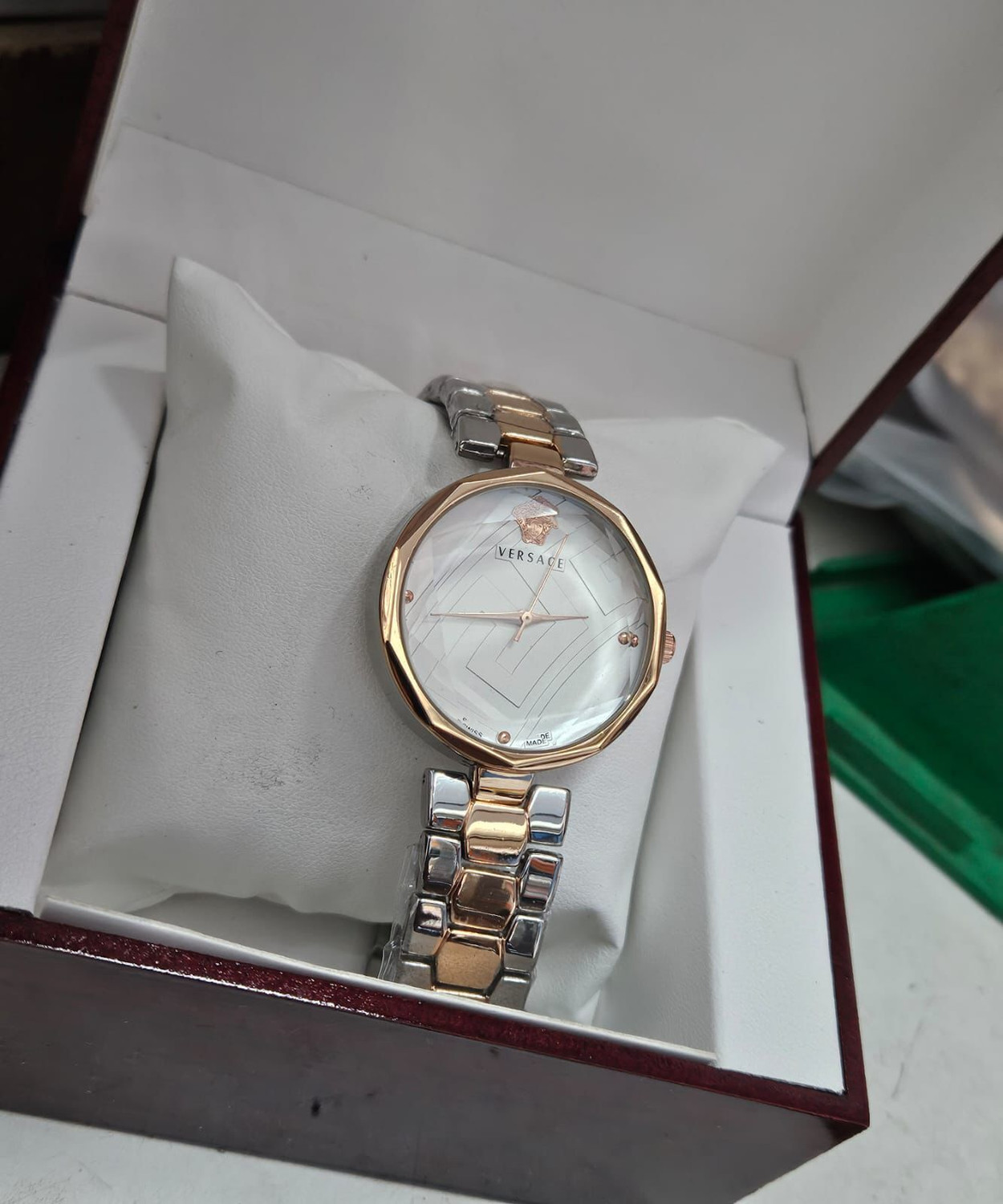 Image of faxon Women's Rose Gold Analog Watch with Diamond Studded Bezel Elegant Bracelet Strap with Minimal Dial Design Analog Watch - For Women