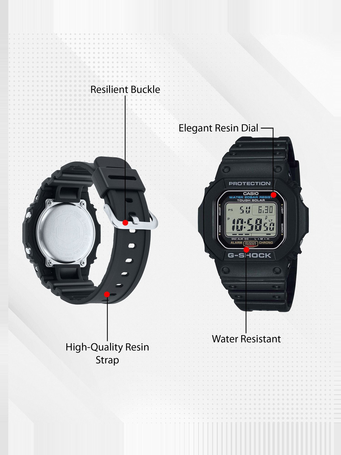 Image of CASIO G-5600UE-1DR G-Shock G-5600UE-1DR Dial Black Resin Strap Digital Watch - For Men