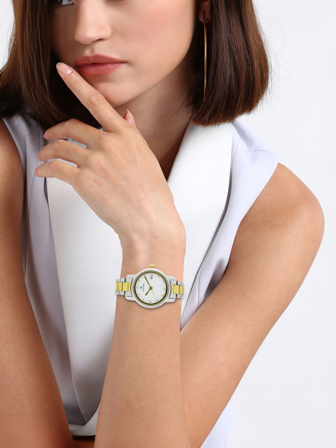 Image of Titan Titan Karishma White Dial Silver & Gold Stainless Steel Strap Analog Watch - For Women