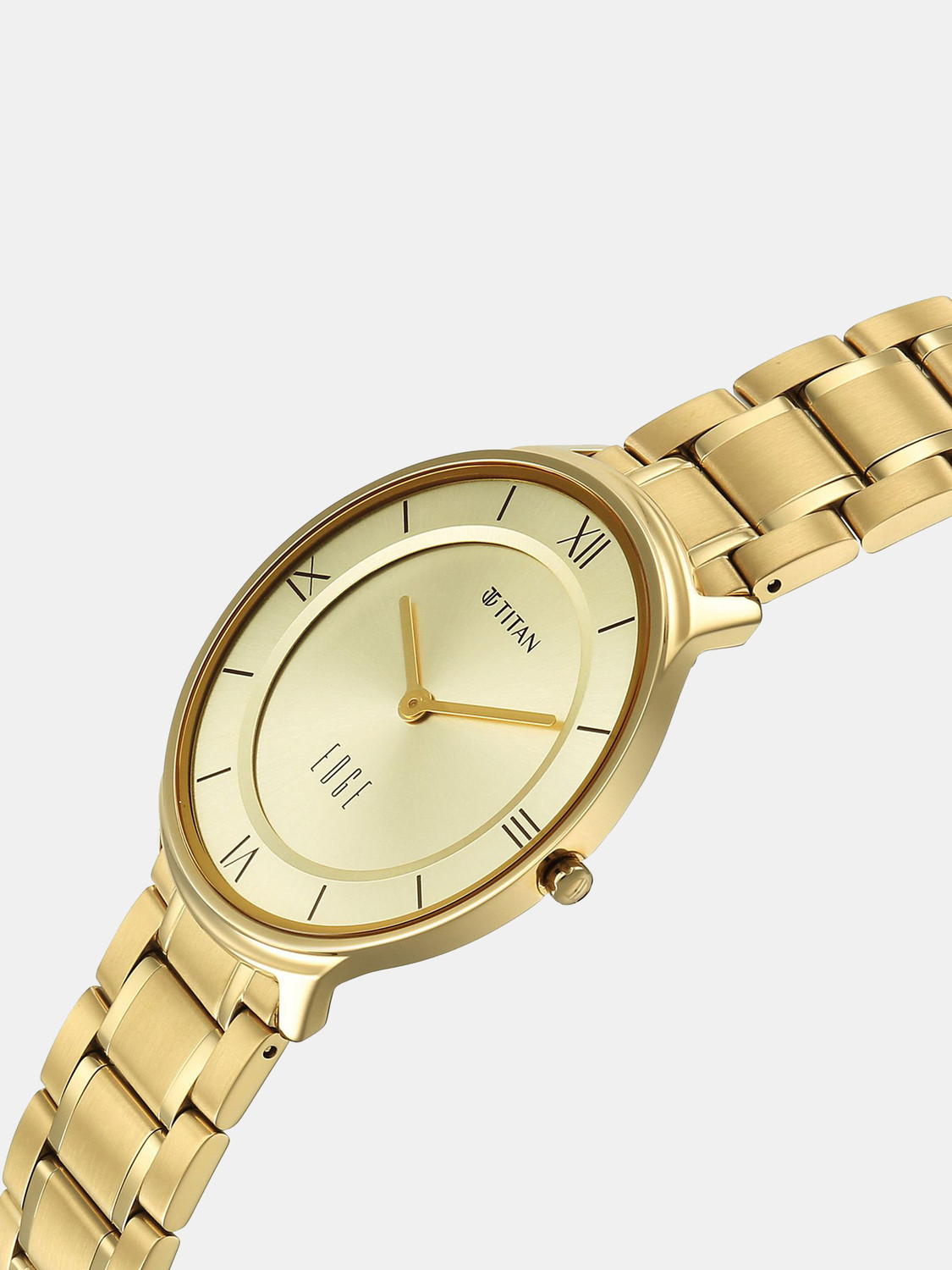 Image of Titan Edge Gleam Edge Gleam Quartz Champagne Dial Golden Stainless Steel Strap Watch For Men Analog Watch - For Men