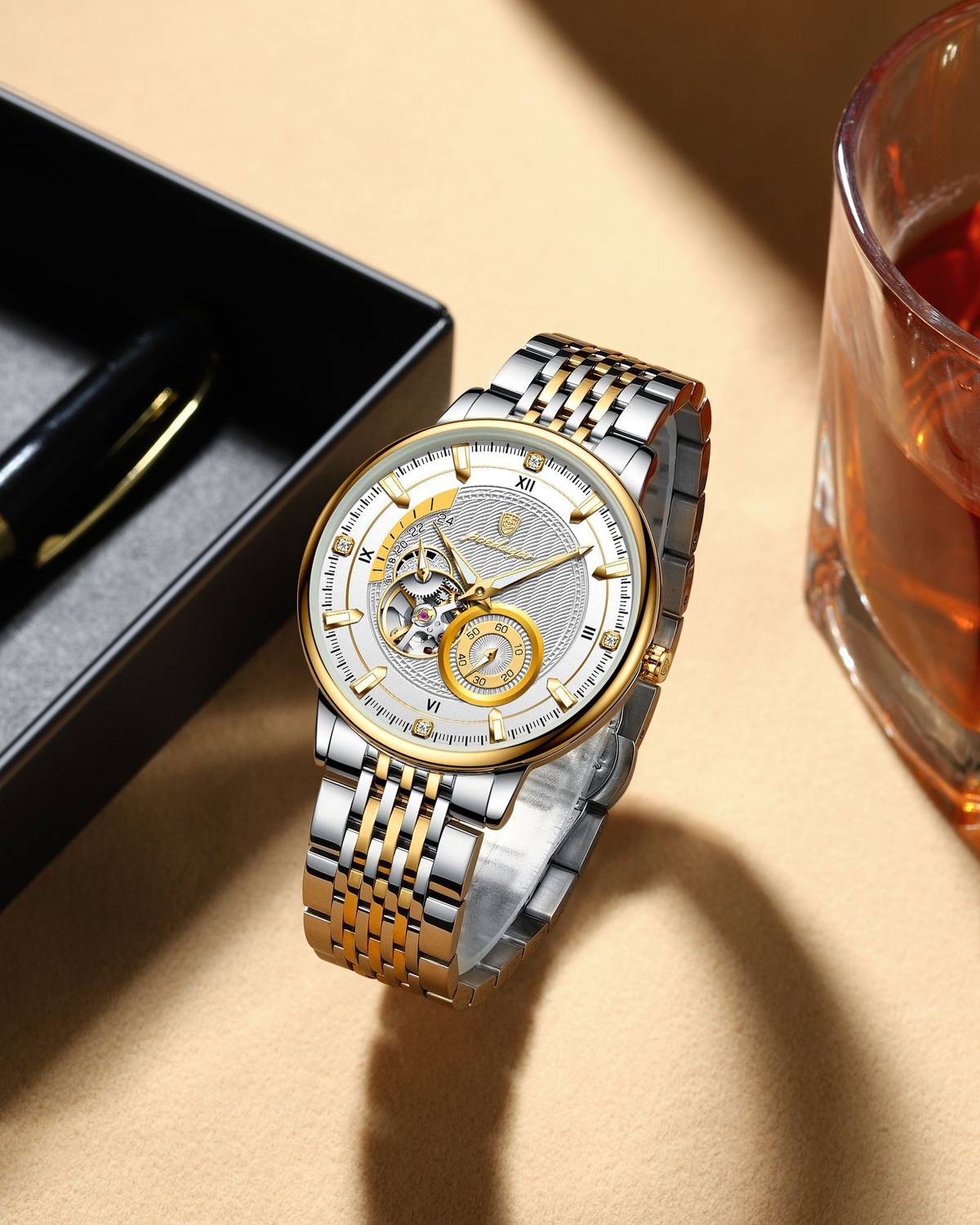 OVERFLY POEDAGAR Men's Gold Automatic Mechanical Skeleton Watch - Image 1