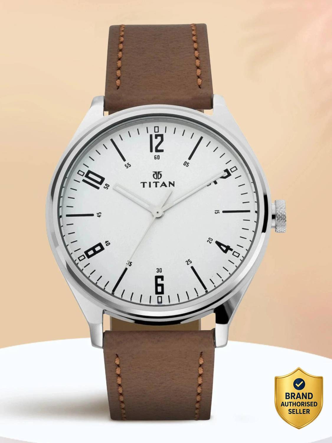Titan 1802SL01 Urban Edge White Dial Brown Leather Watch