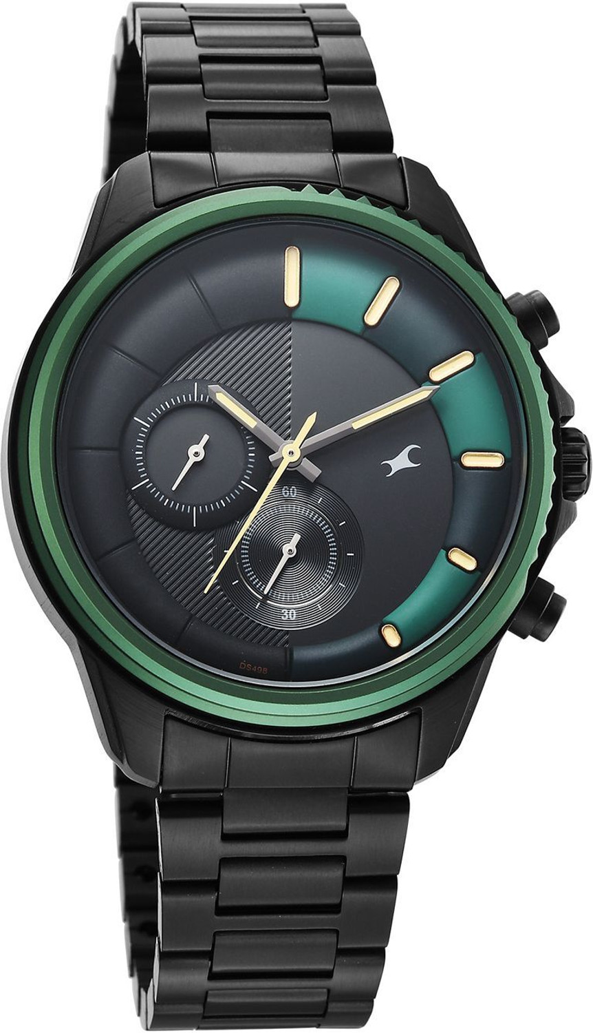 Image of Fastrack Wild Wild Chameleons Back Inspired Bezel With Black and Green Black Strap Analog Watch - For Men