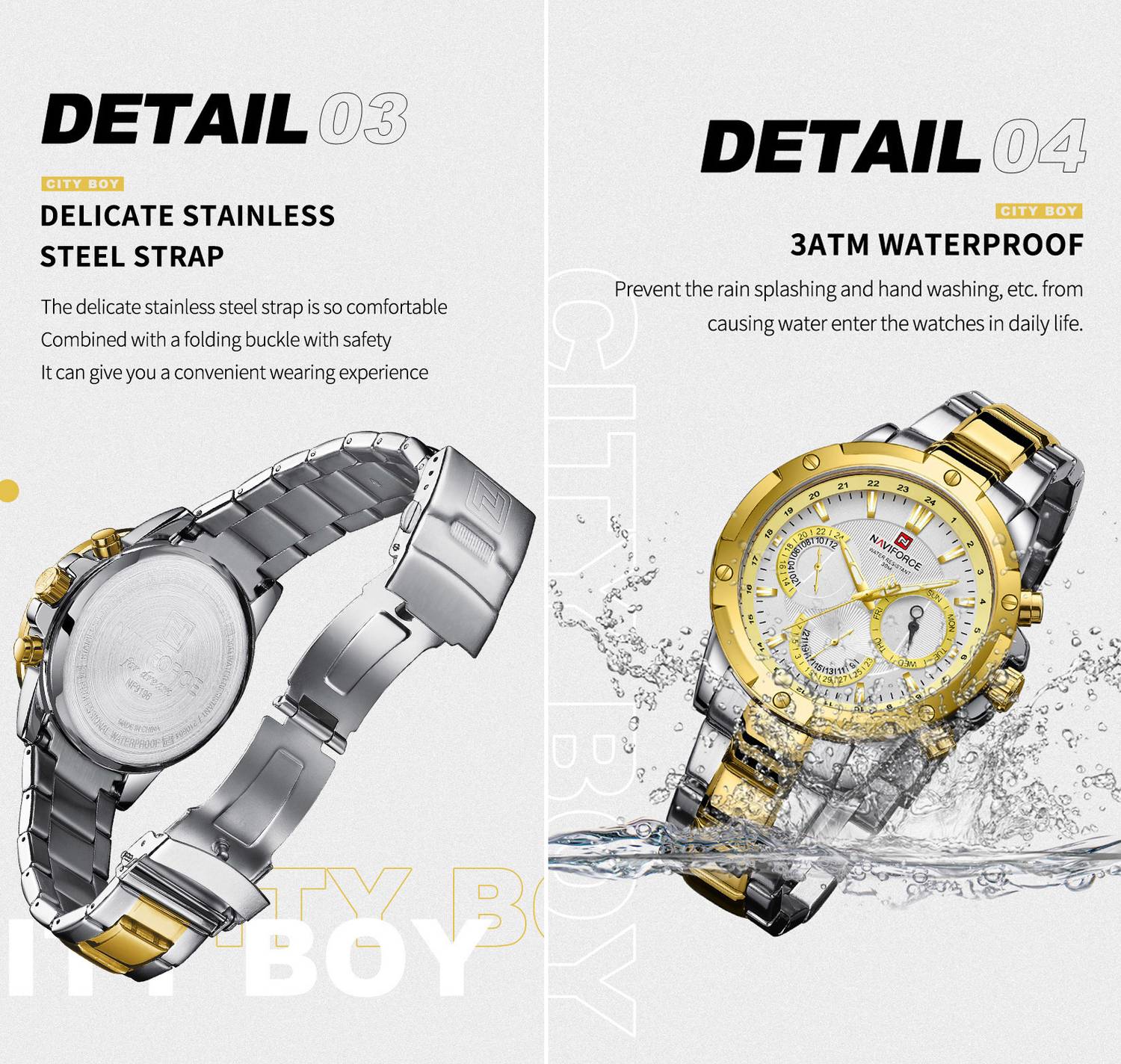 NAVIFORCE 9196 Gold and silver steel strap with working