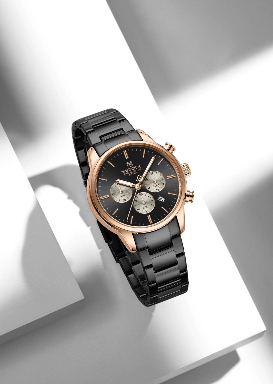 NAVIFORCE NF8076 Classic Black-Rosegold Multifunctional Date