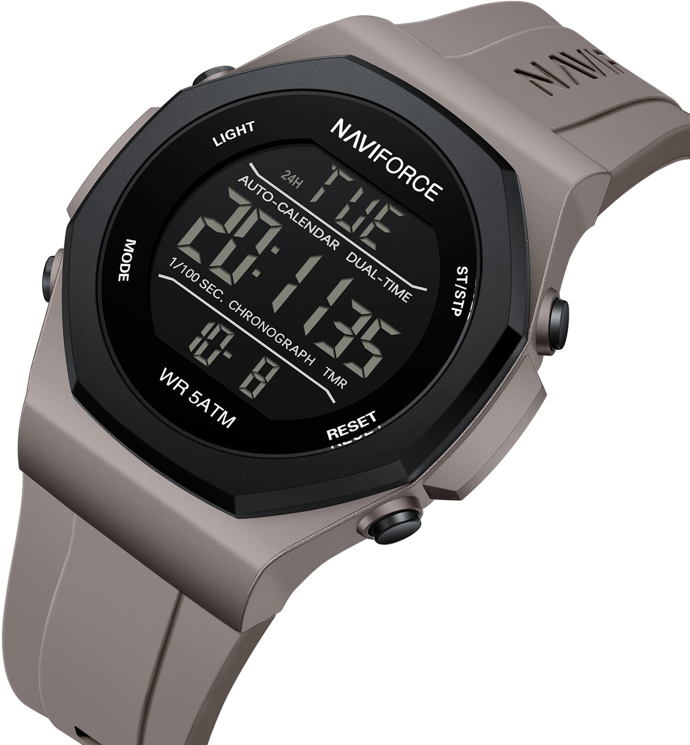 Image of NAVIFORCE NF7117 Classic Beige Siliocn Strap With LCD Display Digital Watch - For Men