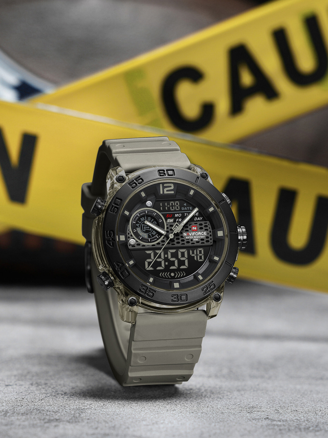 Image of NAVIFORCE Modern Functionality Dual Diplay With Deep Black Alloy Case Analog-Digital Watch - For Men NF6104GYGYGY
