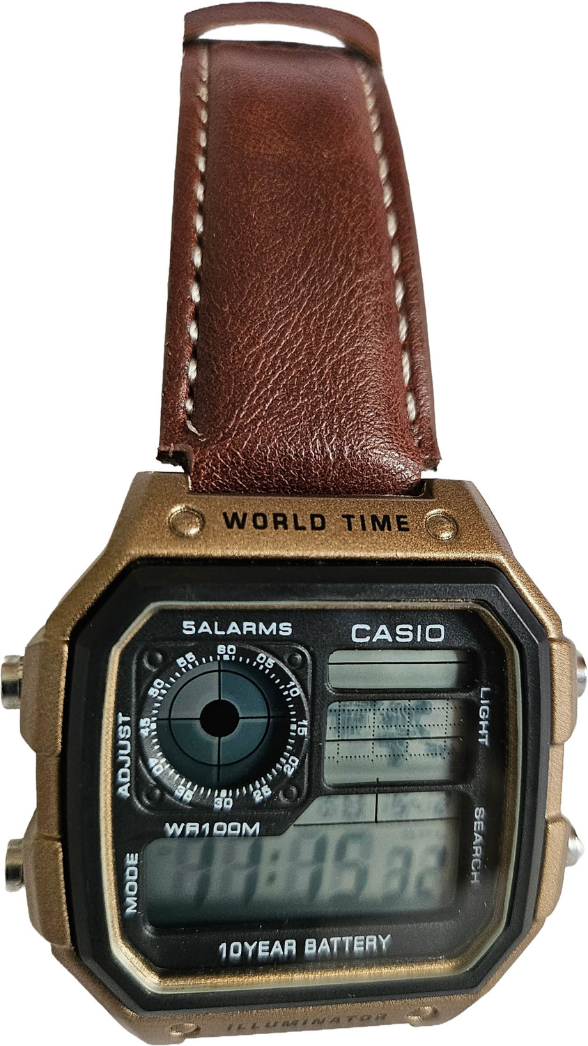 Image of DigiTech World Time Digital Watch Digital Watch Brown Leather Strap Digital Watch - For Men & Women