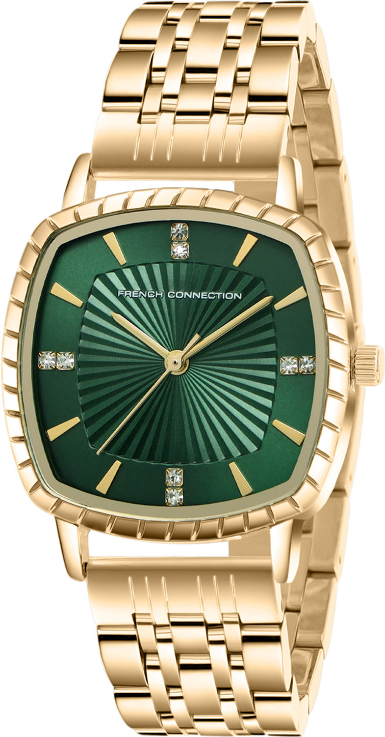 Image of French Connection LUMINEA Green Texture Square Dial | Gold Stainless Steel Analog Watch for Women Analog Watch - For Women