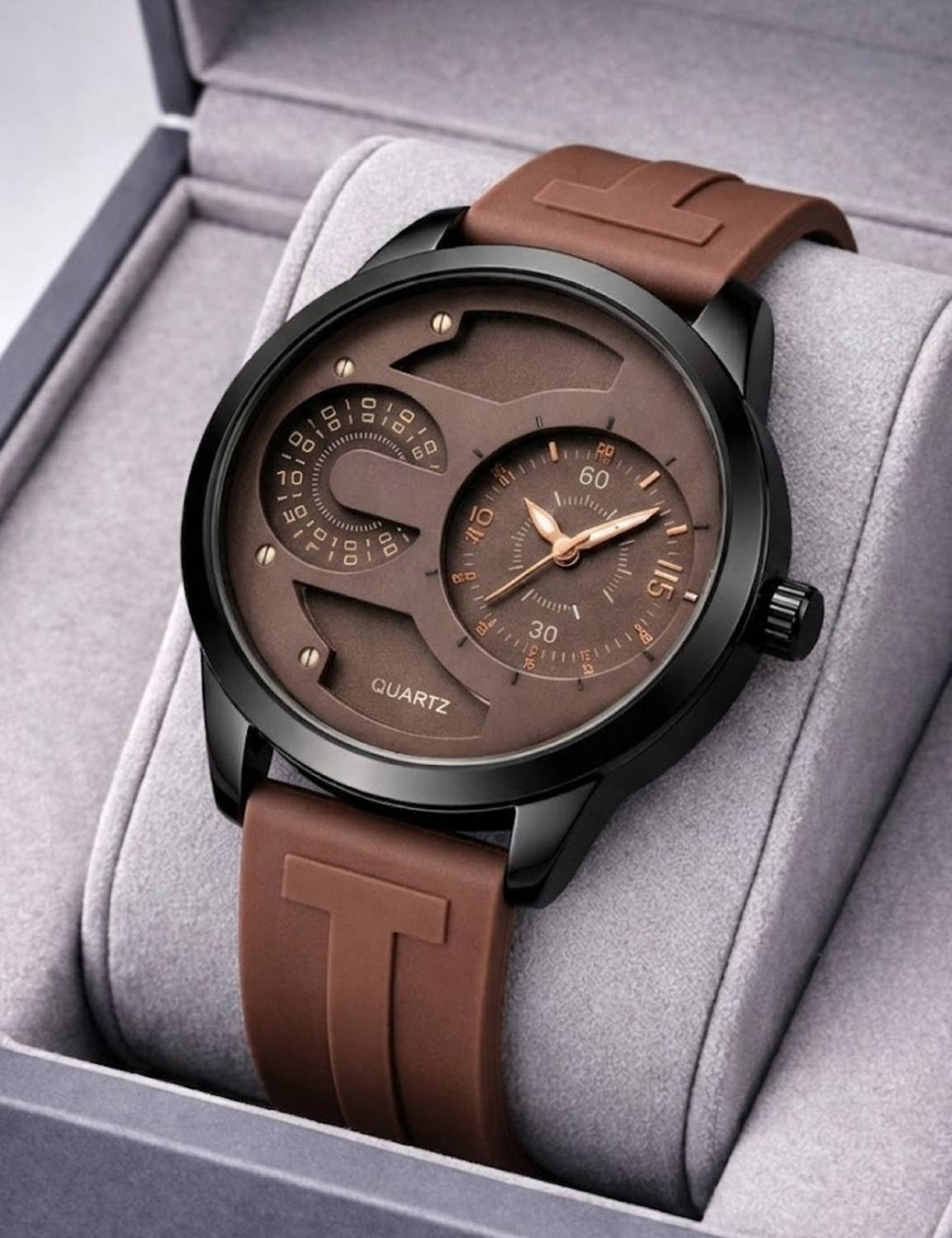 MAAN DD-2401 Dual Dial Quartz Black Silicone Watch - Image 1