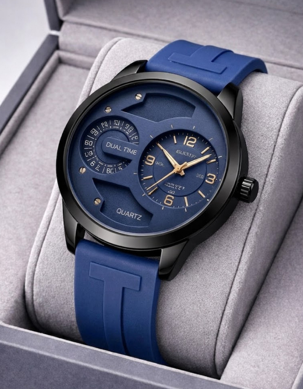Image of MAAN INTERNATIONAL DD-2401 Prime Collection Dual Dial Quartz Black Silicone Strap Analog Watch - For Men