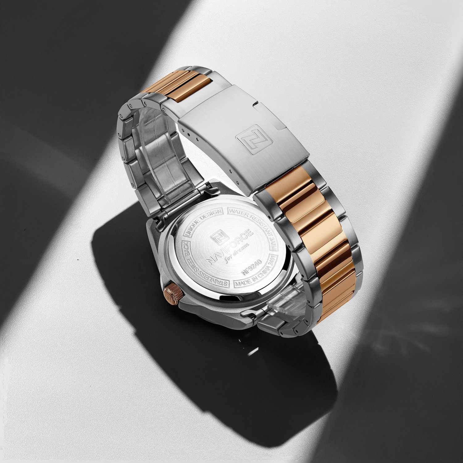 Image of NAVIFORCE NF9240 Square Unique temperament Silver Rosegold bracelet strap with Grey dial Analog Watch - For Men