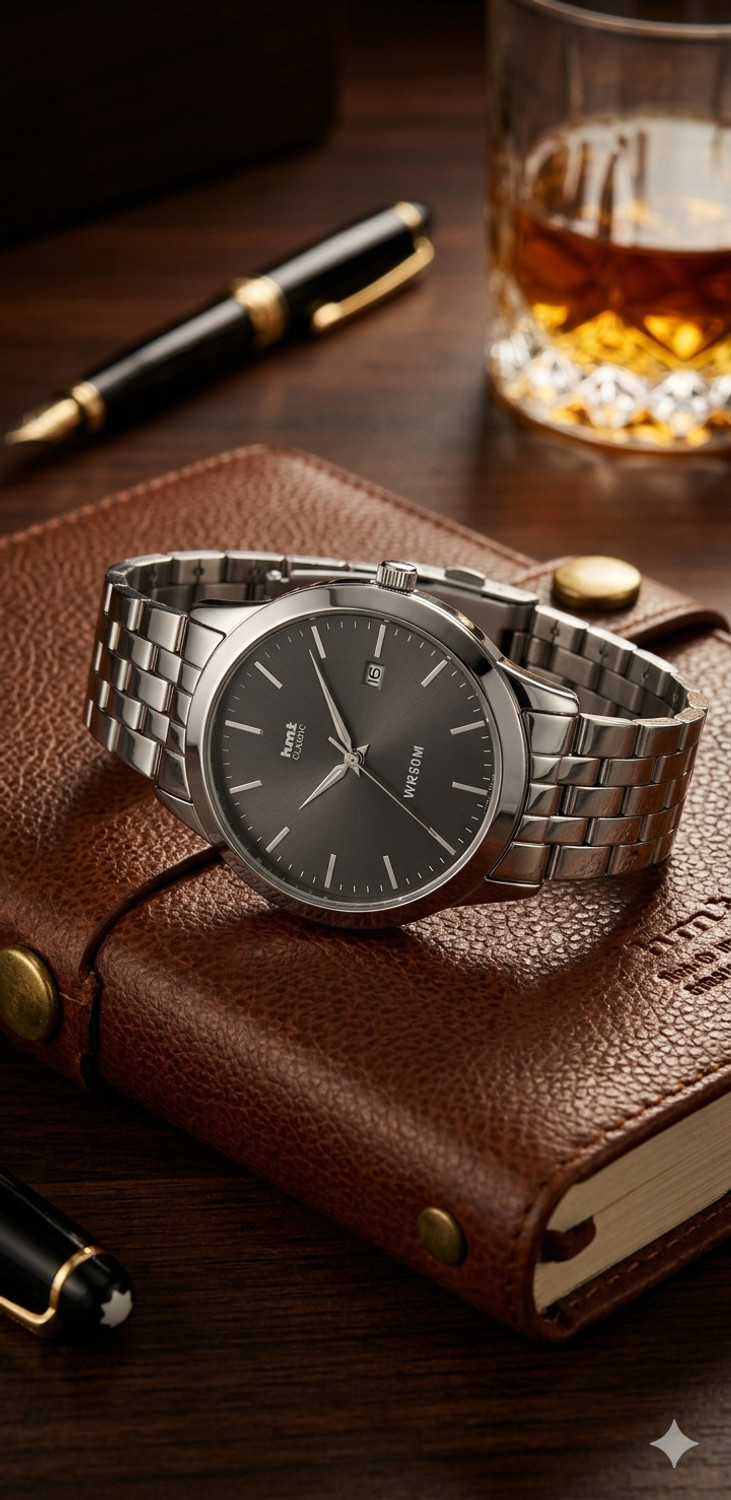 Image of HMT DLX 1584SM02 Black Silver chain Attractive Premium Summer collection Analog Watch - For Men