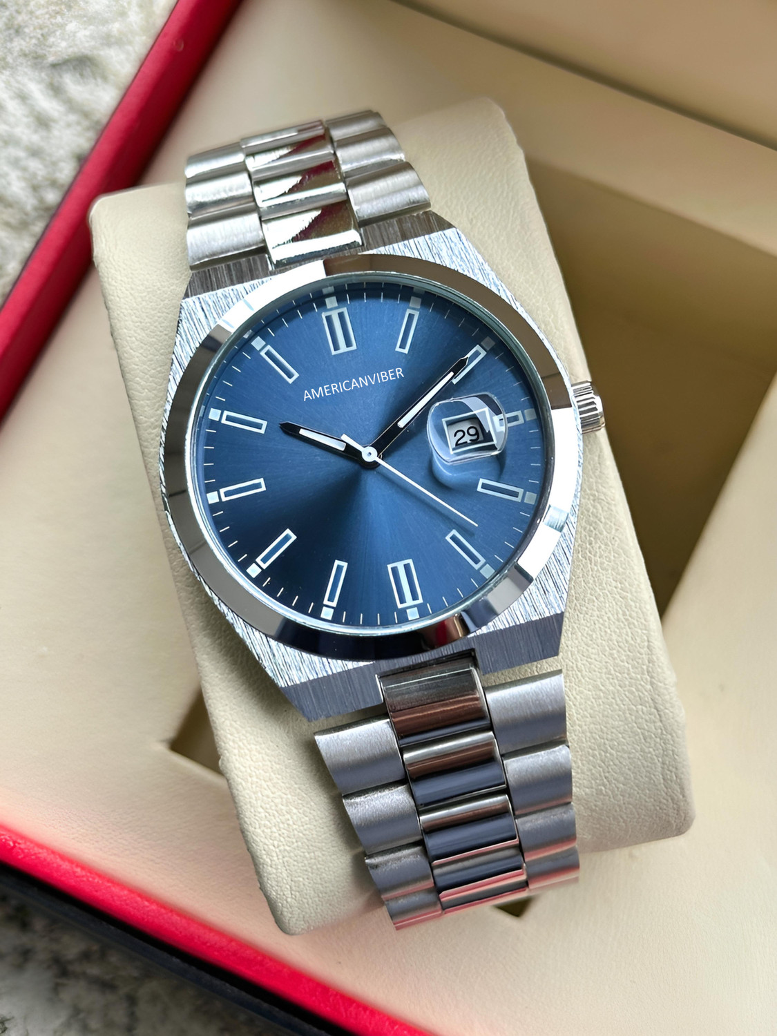 Image of Americanviber AVM0036 Premium Steel Chain Classic Men Watch | 3D Date Window | Adjustable Belt Design Analog Watch - For Men