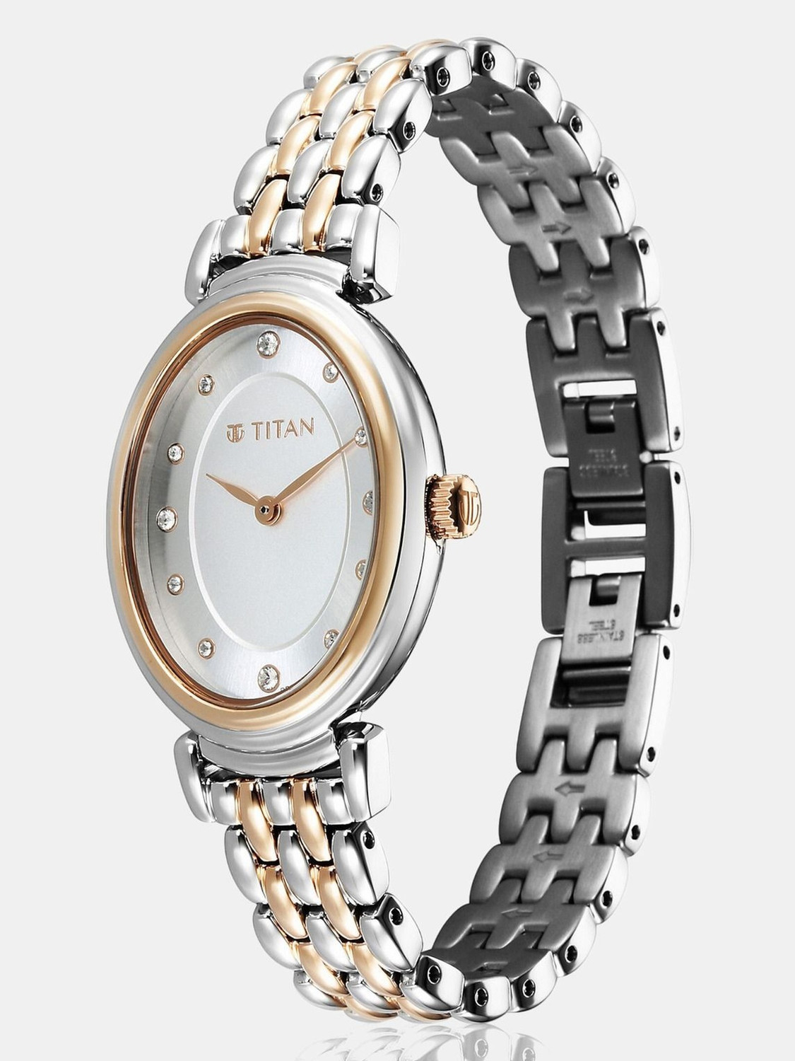 Image of Titan Titan Aura Silver Dial Silver & Rose Gold Stainless Steel Strap Analog Watch - For Women