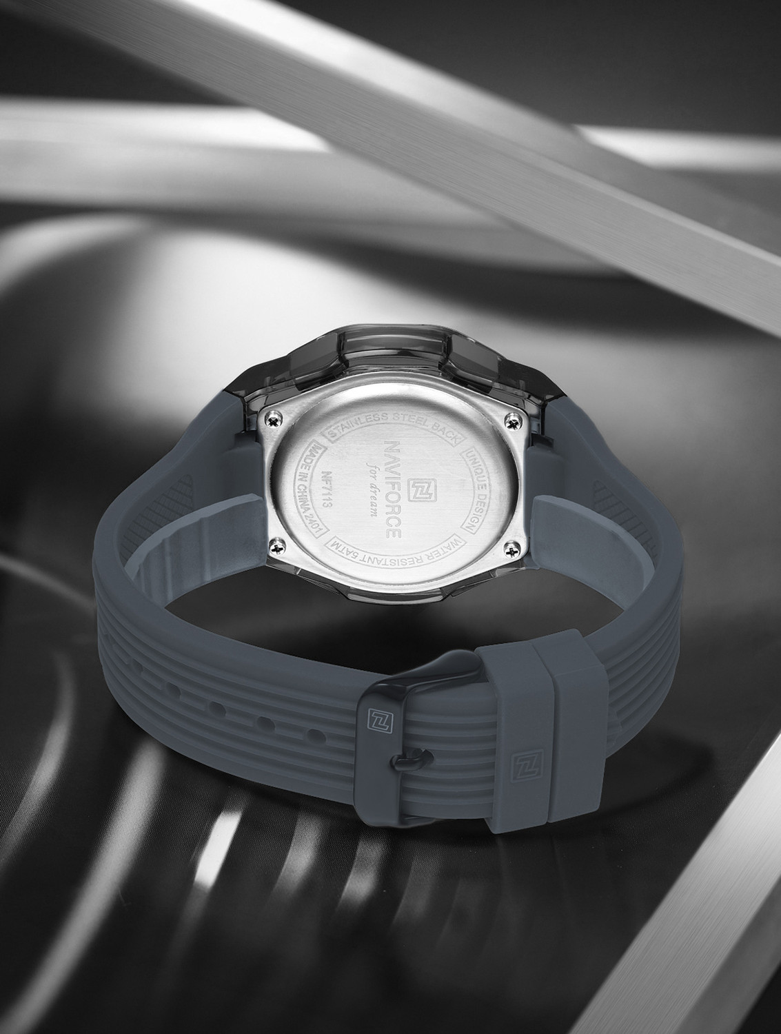 Image of NAVIFORCE NF7113 Grey Square lcd display with silicone strap Digital Watch - For Men