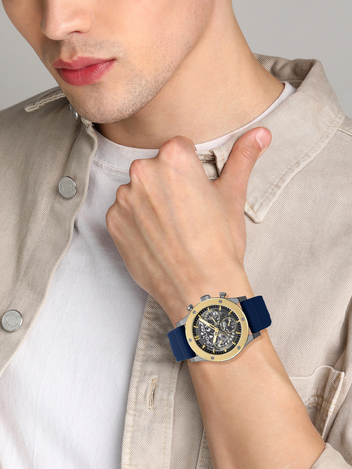 Image of Police Knotty Skeleton Round Dial Silicon Strap Multifunction Watch for Men Analog Watch - For Men
