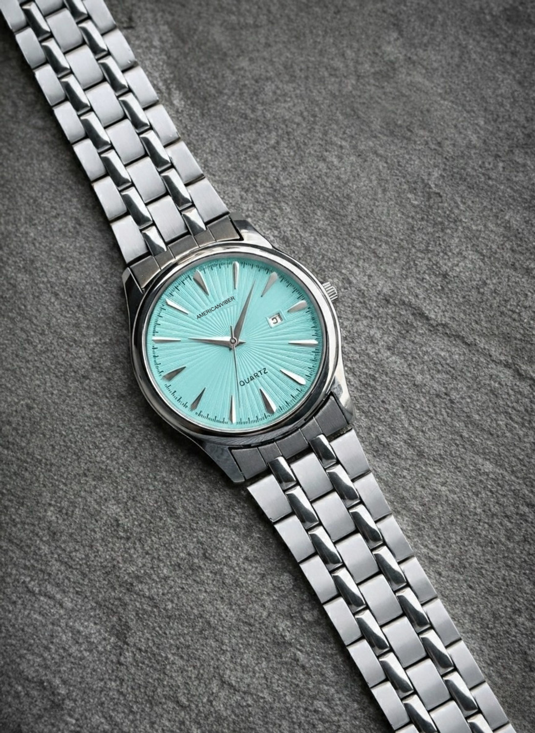 Image of Americanviber AVM0045 Round Dial Stainless Steel Belt Watch with Date Function Analog Watch - For Men