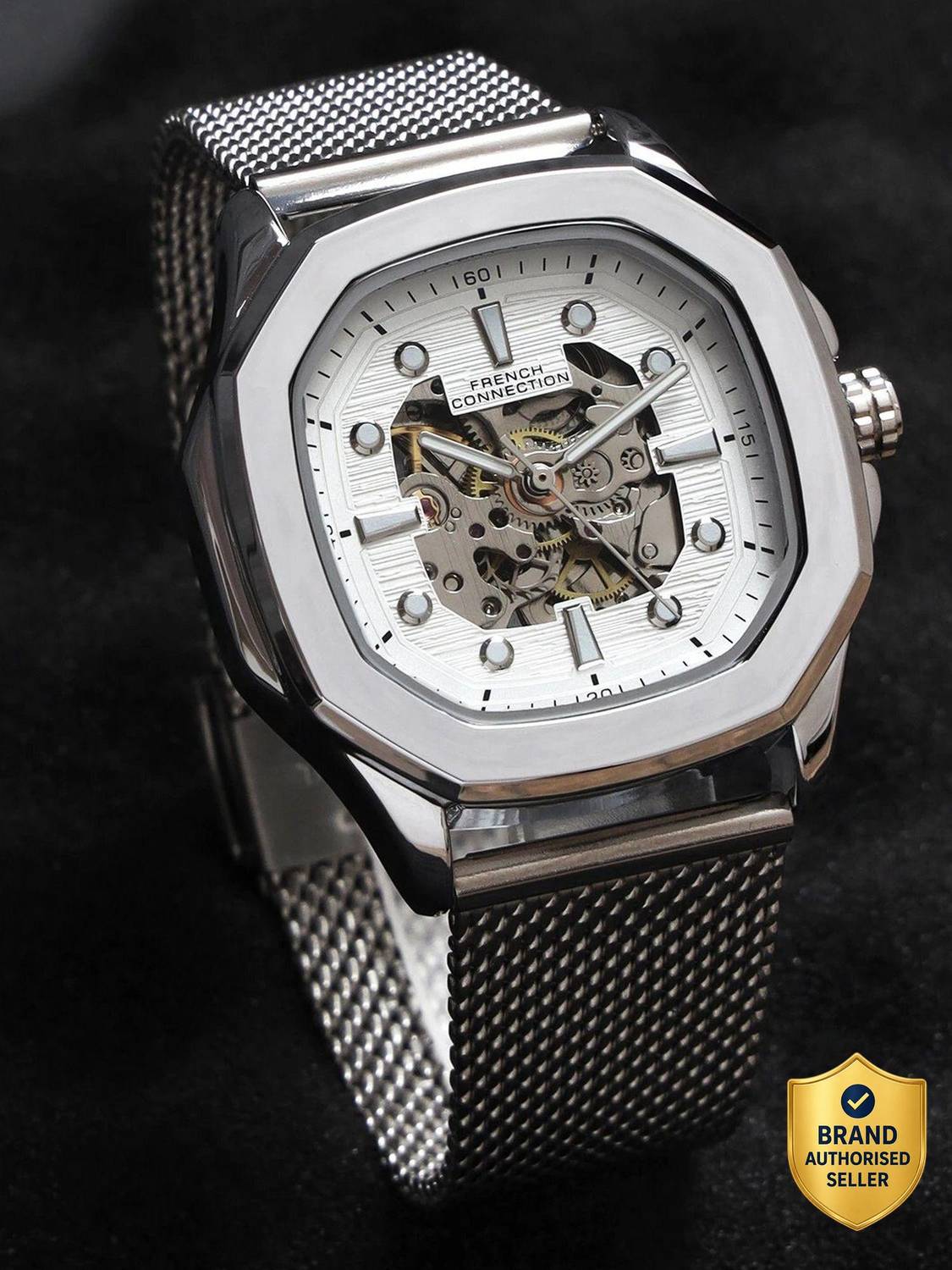 French Connection Men Silver Automatic Watch