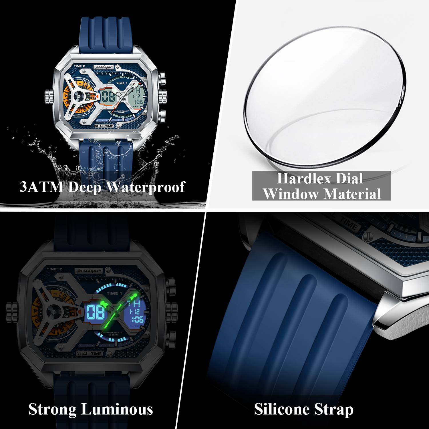 POEDAGAR Mens Dual Time Chronograph Watch - Image 5