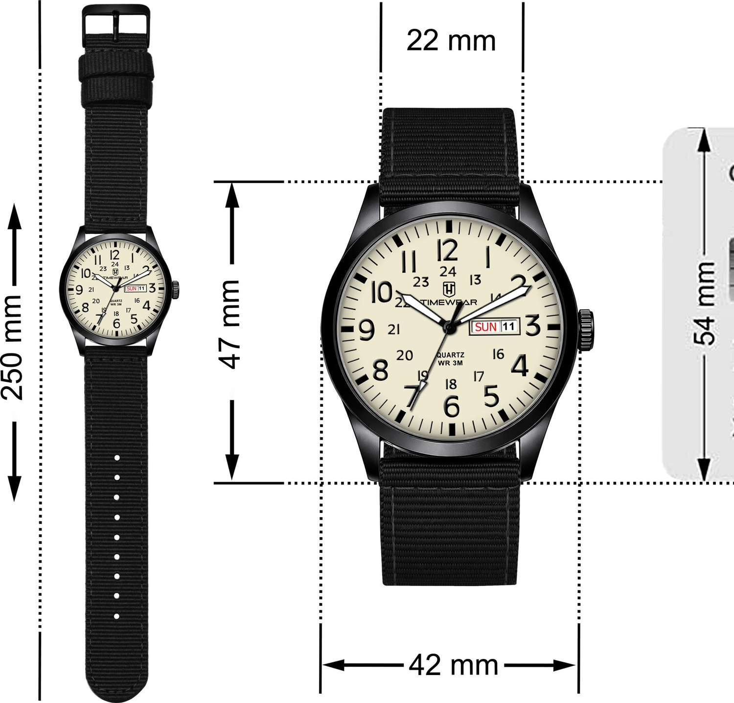 Image of TIMEWEAR 338BBTG TIMEWEAR New Track Number Dial, Day & Date, Black Fabric Strap Analog Watch - For Men