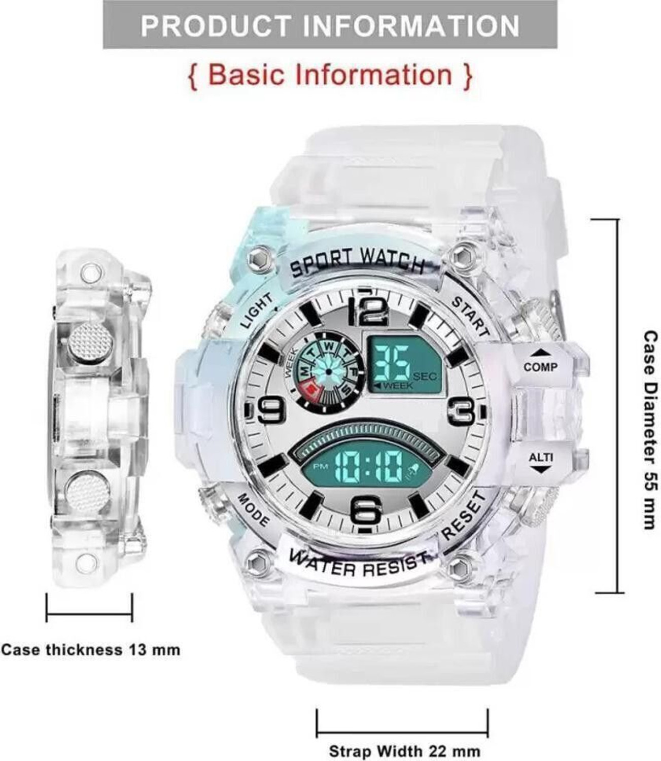 Image of RareEagle Shockproof Multi-Functional Automatic Full Black Watch For Boys Digital Watch - For Boys Multi-Function Automatic Waterproof Transparent Sports Digital Watch