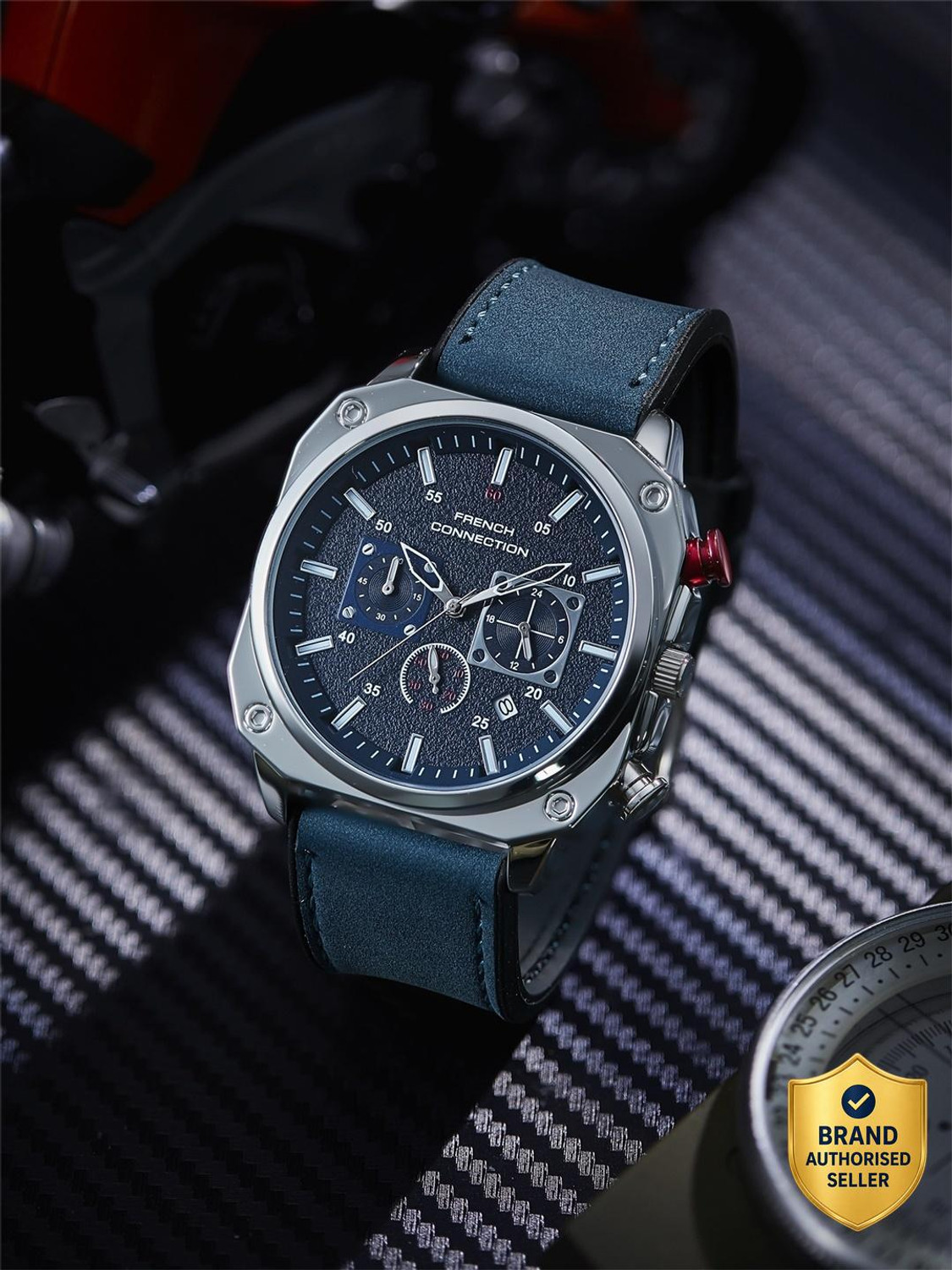Image of French Connection Blue Pattern Contemporary Dial | Blue Silicone Chronograph Watch for Men Analog Watch - For Men