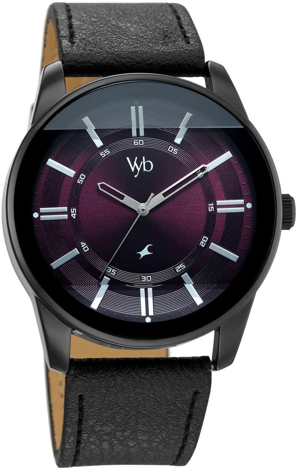 Image of Fastrack Vyb Drift 3 Hands Purple Dial Black Leather Strap Analog Watch - For Men FV30021NL02W