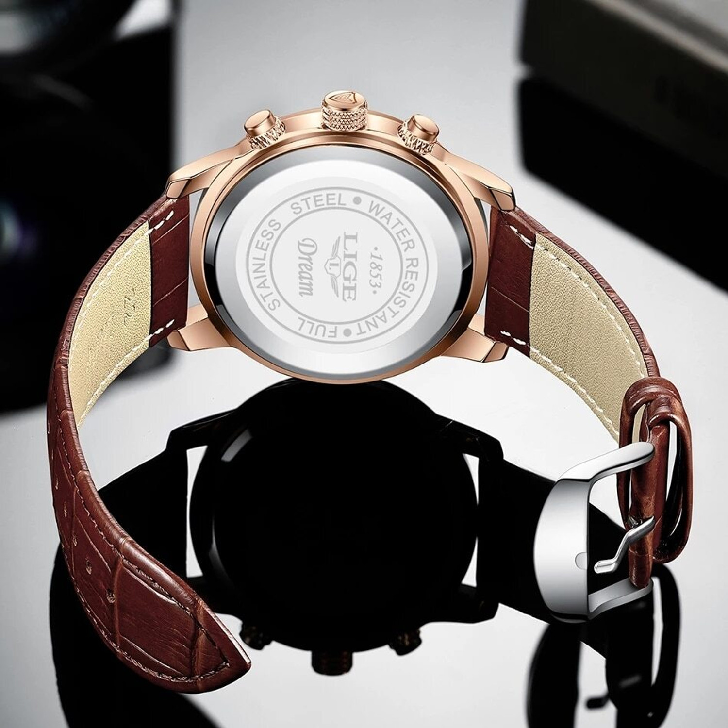 Image of Lige Mens Watch Analog Chronograph Luxury Rose Gold Wrist Watch For Men Analog Watch - For Men