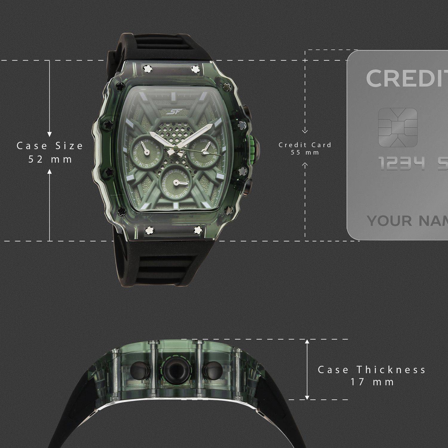 SONATA SF Maiden Voyage Quartz Watch Green Dial Black Silicon Strap - Image 5