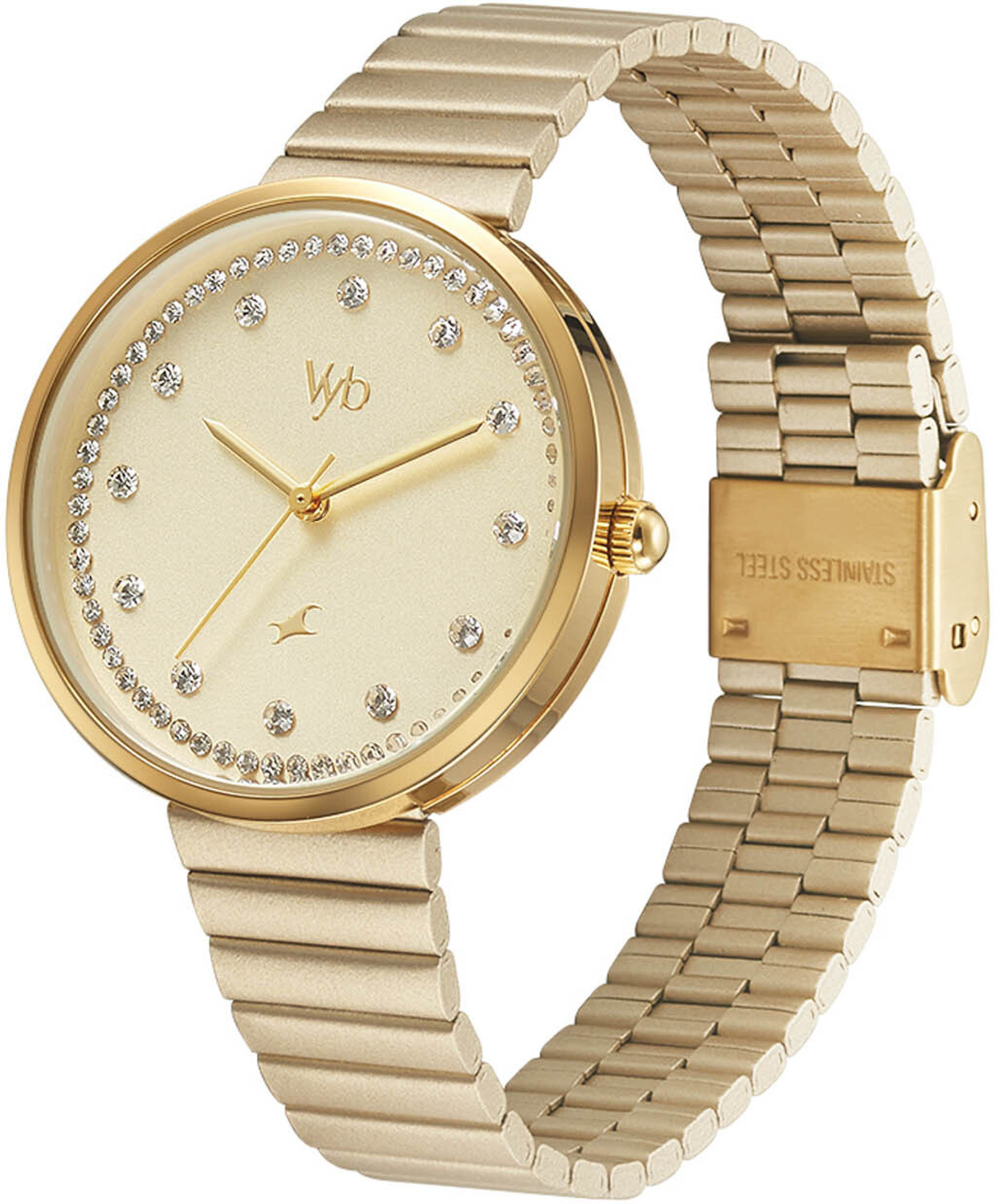 Image of Fastrack Fastrack Vyb Mirage Quartz Golden Dial Stainless Steel Strap Watch for Girls Analog Watch - For Women