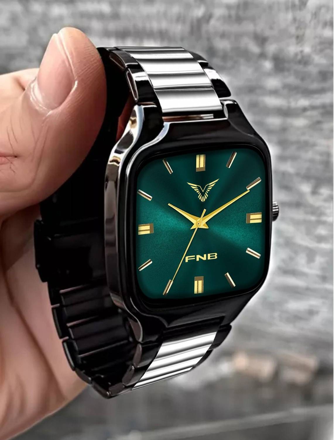 FNB 2Tone Stainless Steel Chain Black Analog Watch - Image 2