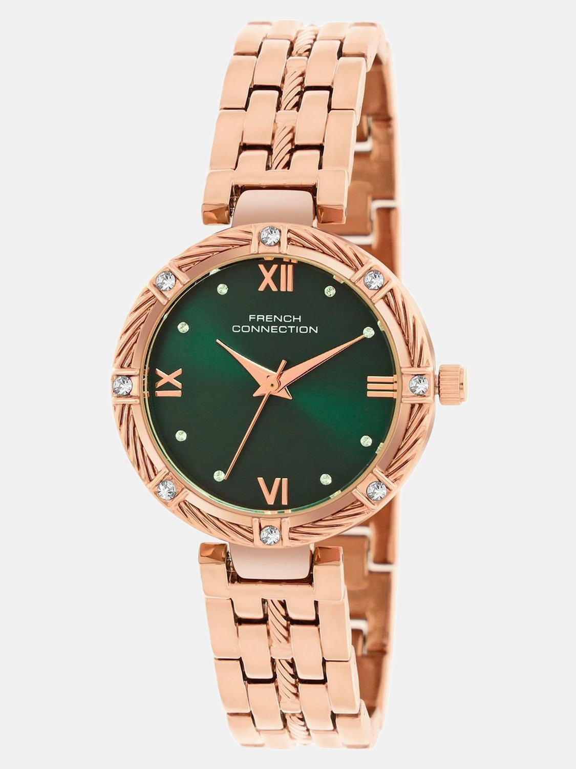 Image of French Connection FCB5NRGM Green Sunray Dial | Gift Set Rose Gold Jewellery Watch | FCB5NRGM Analog Watch - For Women