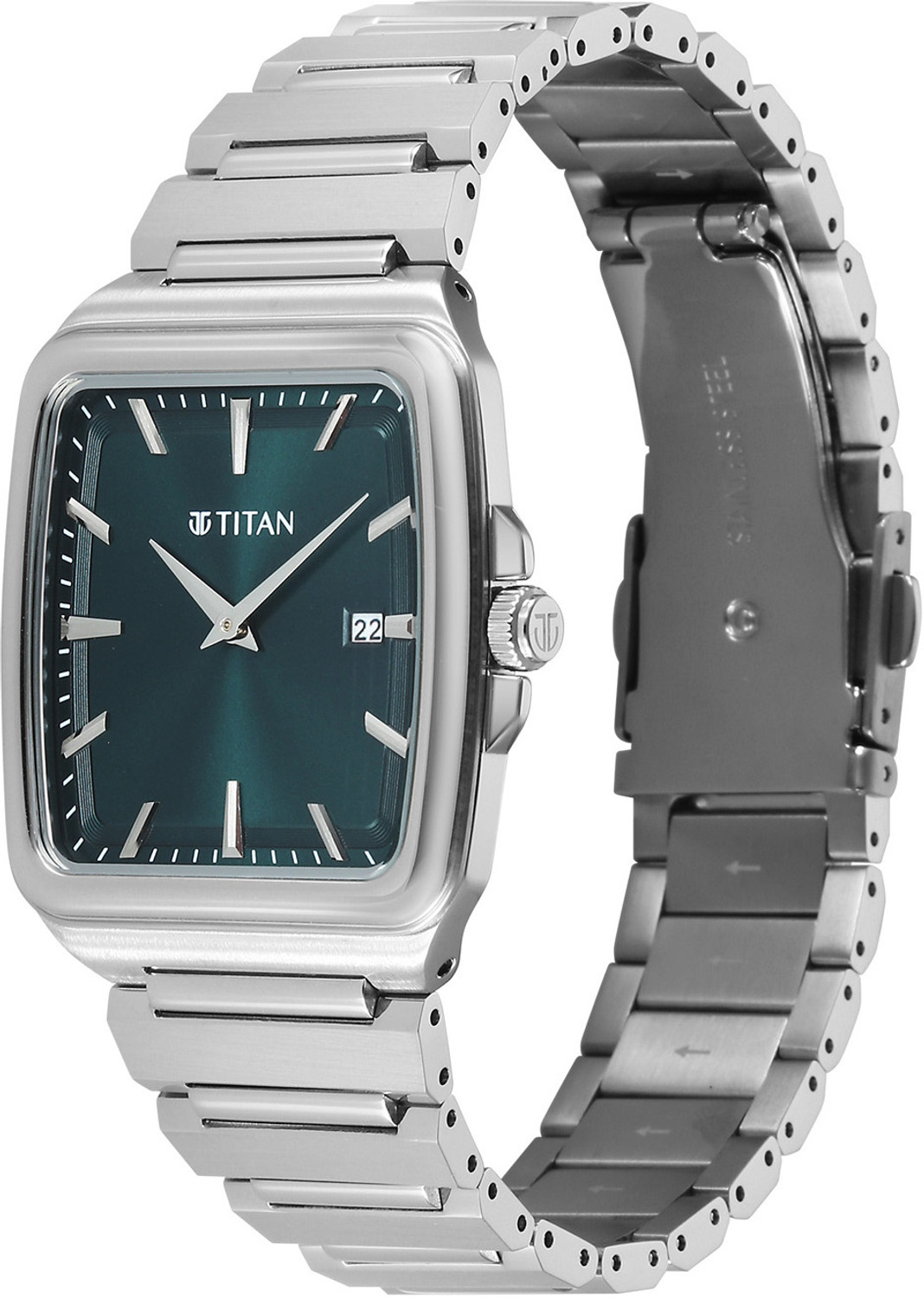 Image of Titan Titan Classique sleekfit Classique sleekfit 2 Hands + Date@3H Green Dial Silver Color Strap Analog Watch - For Men