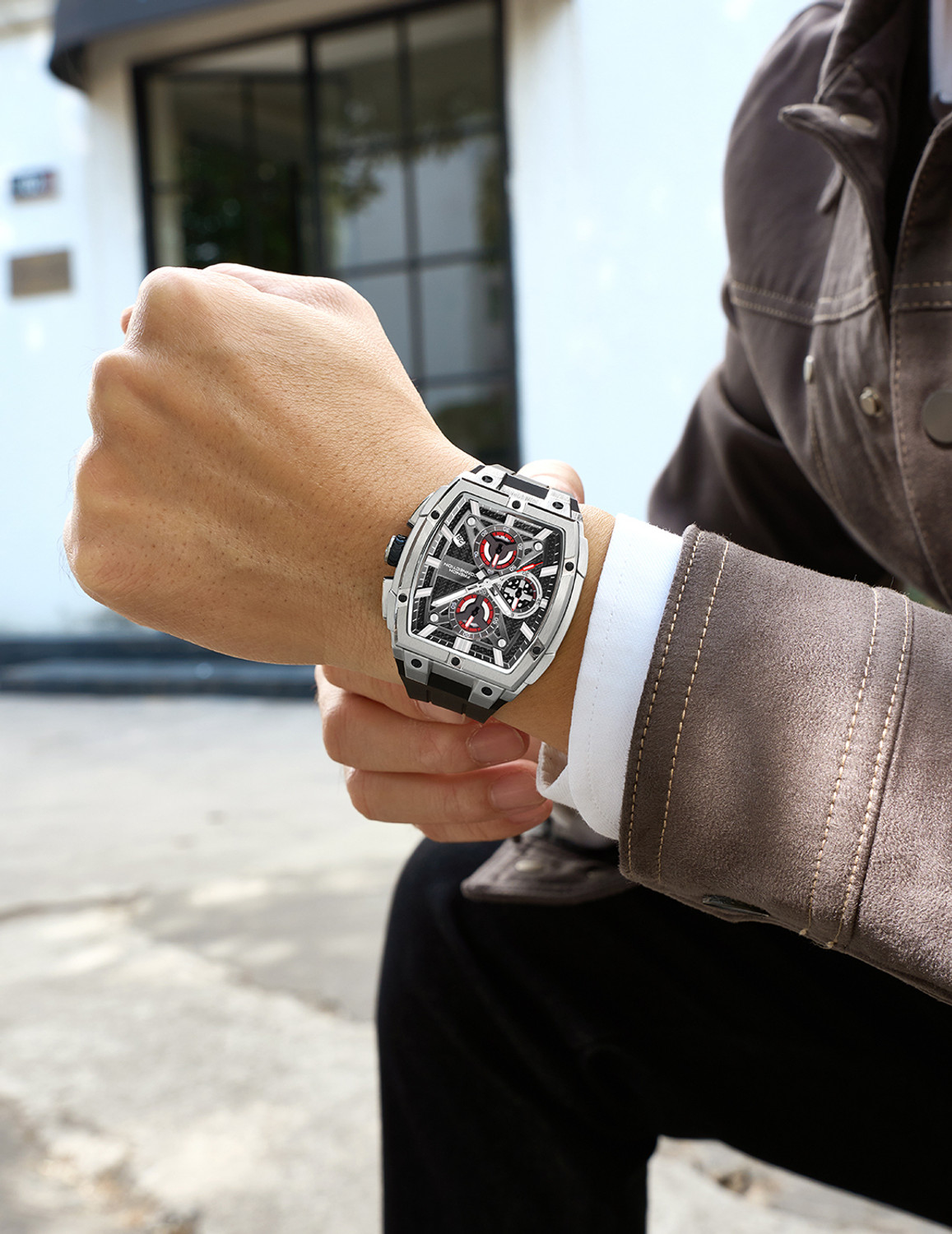 Image of French Connection FCM08SB French Connection | Chronograph | Black Dial | Silicone Strap | FCM08SB Analog Watch - For Men