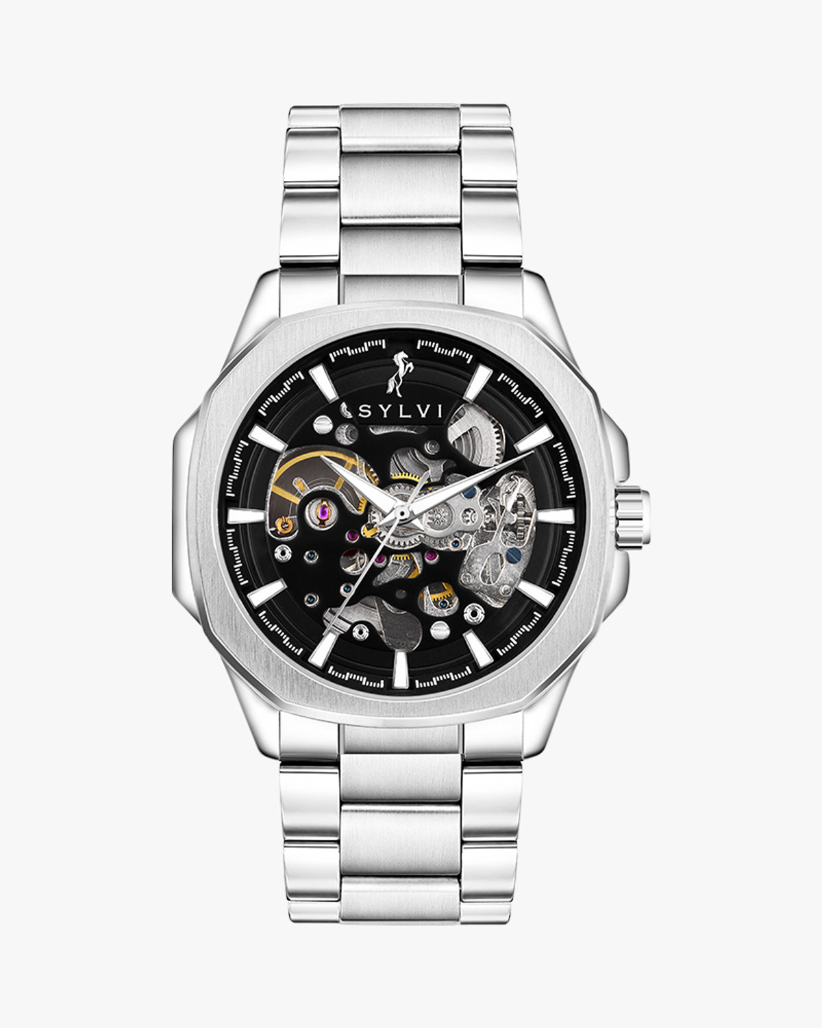 Image of Sylvi Automatic Silver Stainless Steel Strap Watch for Men Analog Watch - For Men
