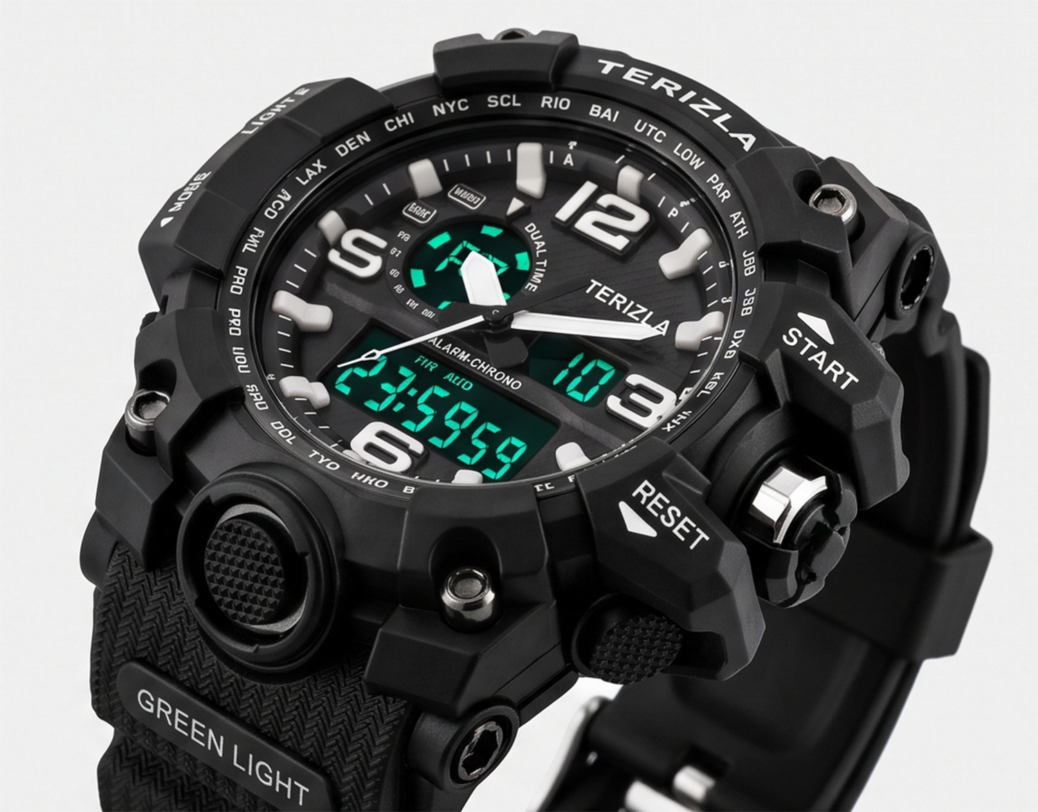 Image of TERIZLA Sport Analog Digital Dual Time Multifunction Mud Resistance Watch Analog-Digital Watch - For Men Rugged Military Wristwatch with Chronograph, Alarm, and Luminous Display
