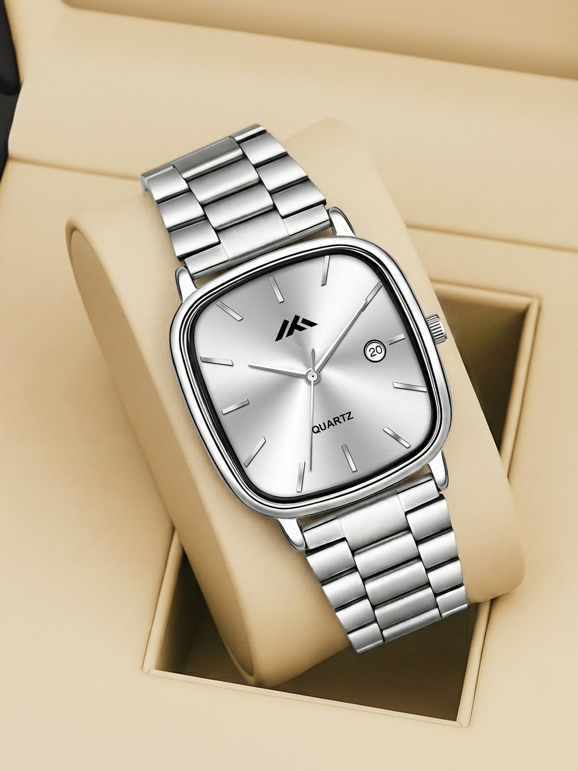 Image of PRAIZY Date Functioning Square Dial Adjustable Chain Stainless Steel Analog Watch - For Men PZ-00851