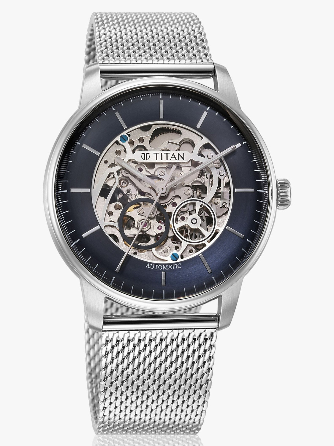 Image of Titan Mechanical Automatic Titan Automatic Dark Blue Dial Silver Metal Strap Analog Watch - For Men